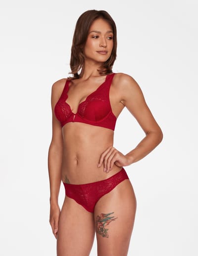 Meba Red Lace Stone Underwire Padded Bra Set - Trendyol