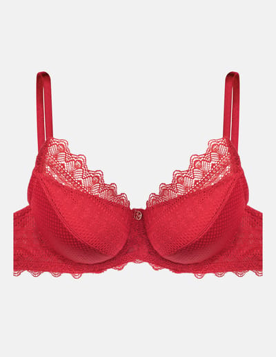 Ardene Lace & Mesh Push Up Bra in Red, Size 34B