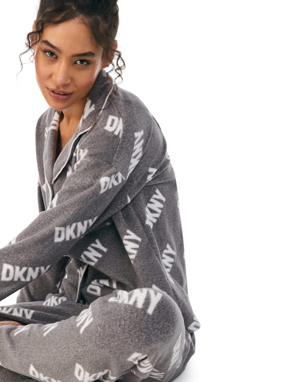 Piżama stretch fleece folded notch & pant sleep set DKNY