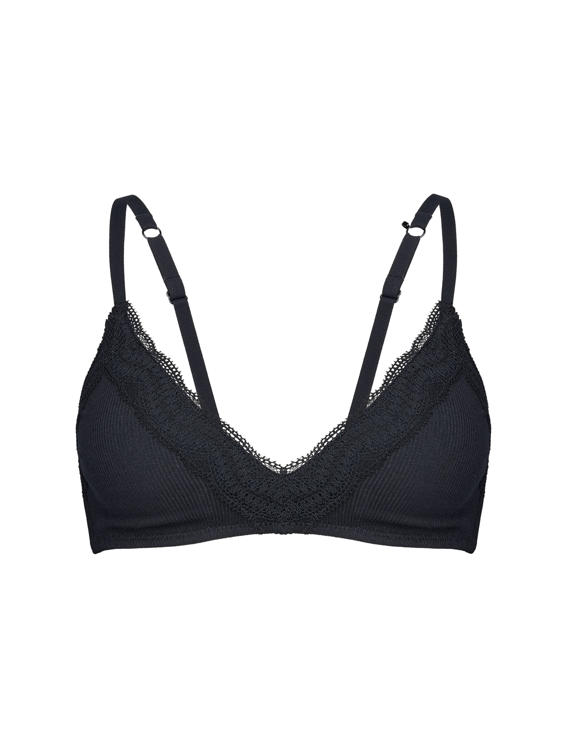 DOUX Black Bra Without Underwire with Lace at Neckline