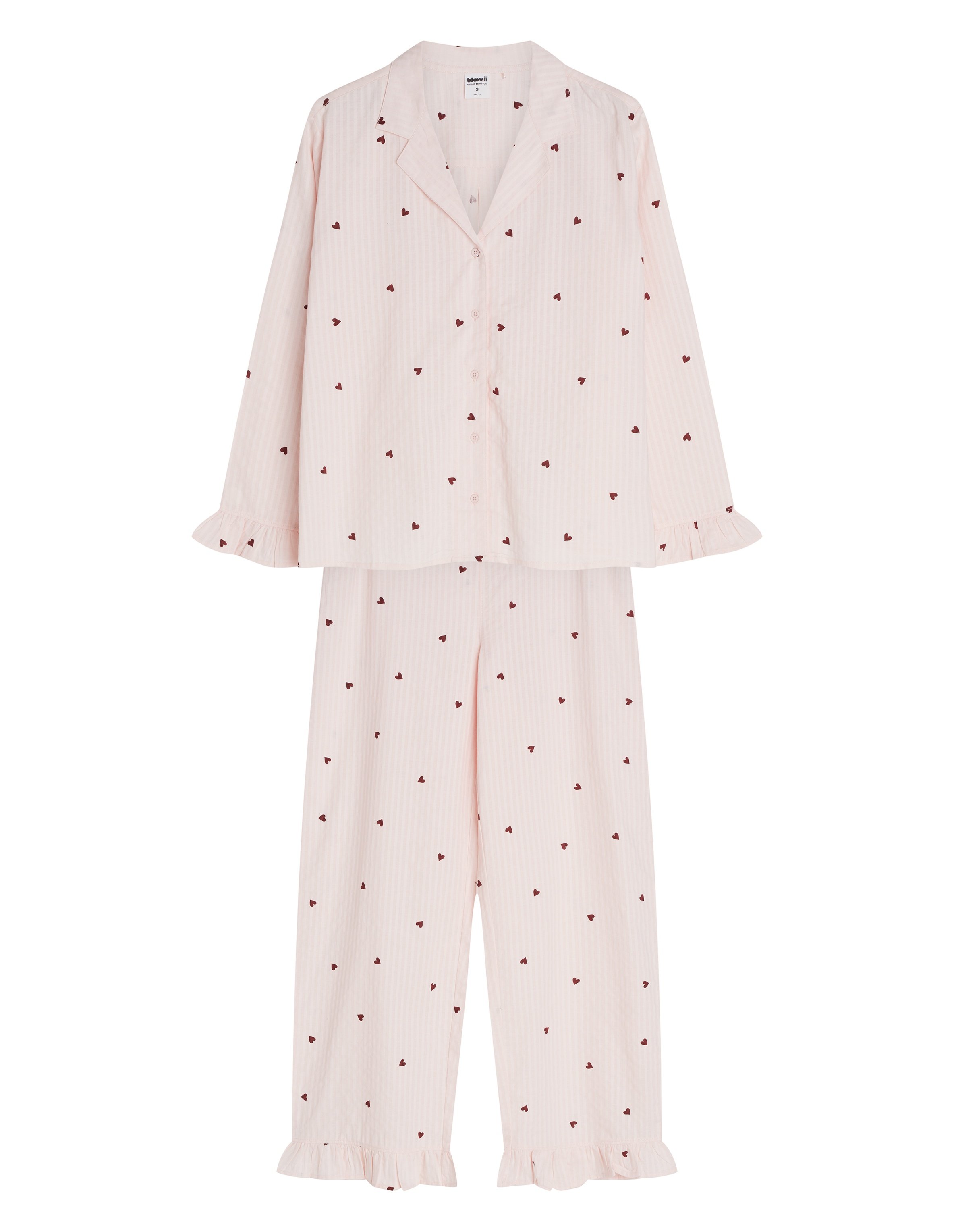 Long Pajamas PIXIE Pink Button-Up with Hearts - pink