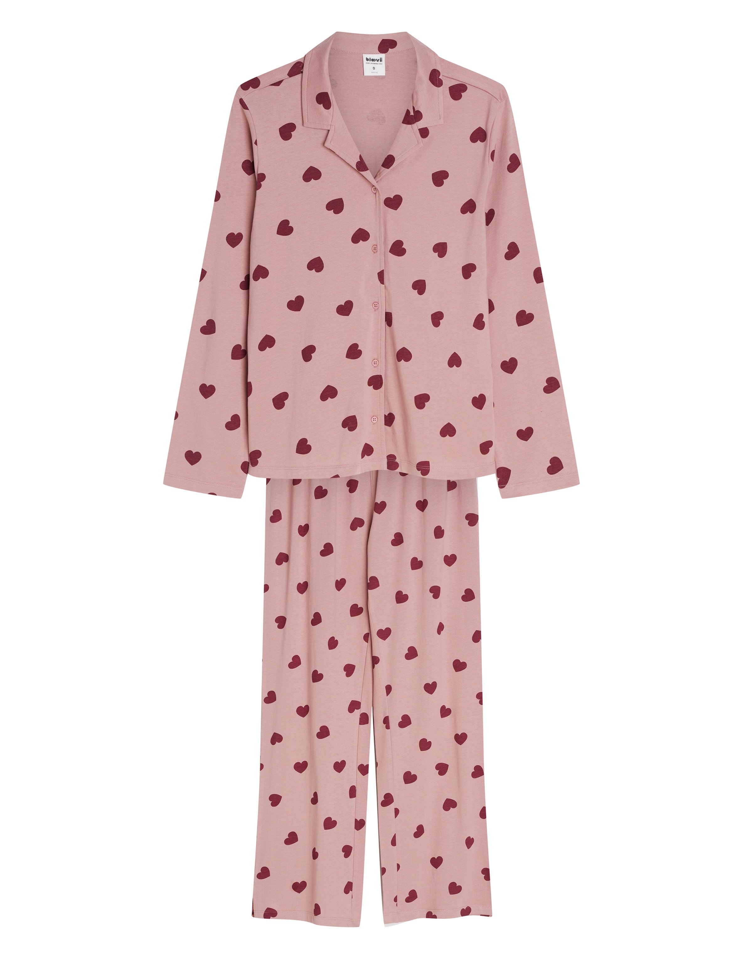 Softie Long Pajamas Pink Knit with Hearts - pink