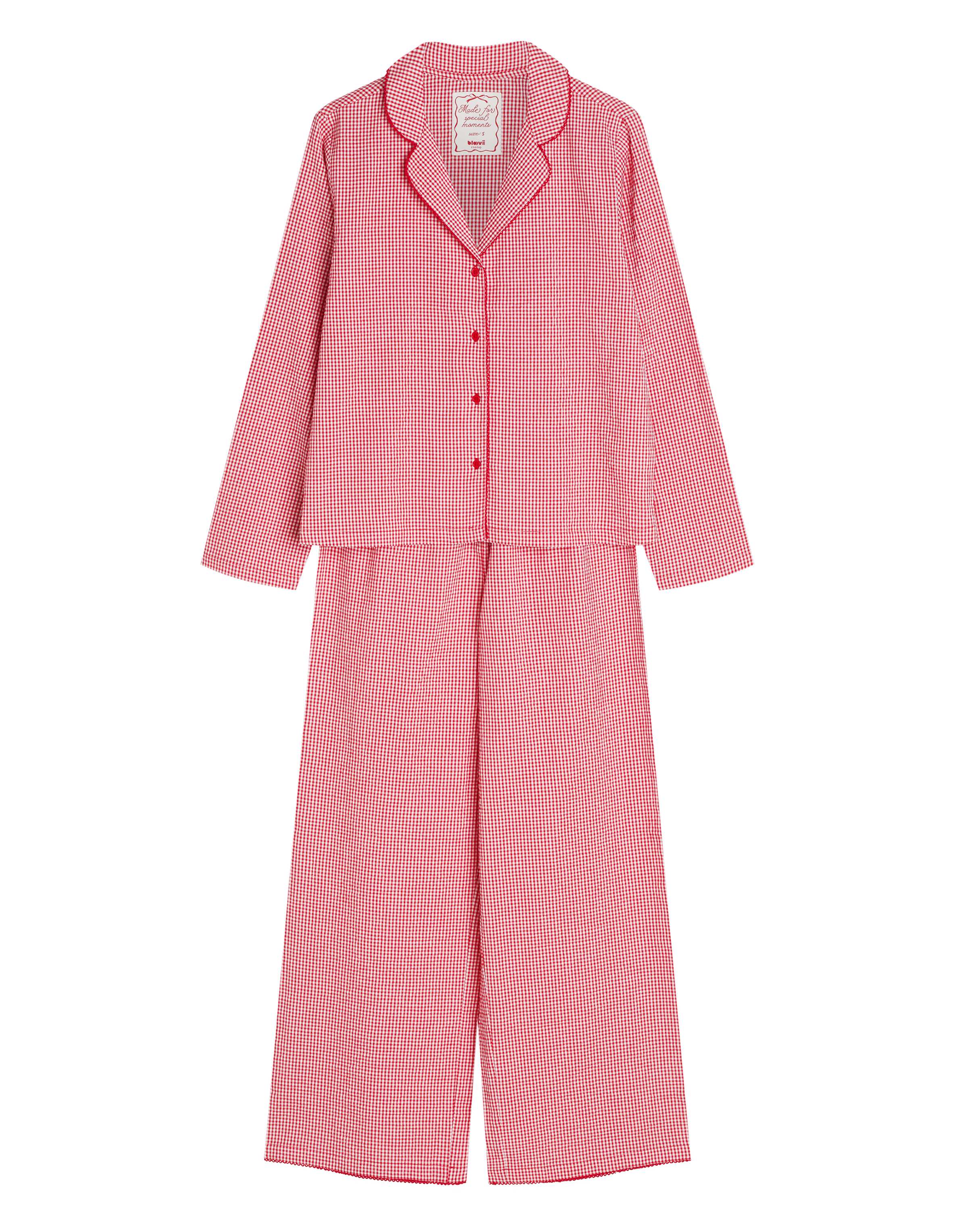 Long Pajamas SUGAR SPARK Red Plaid with Bow - Red