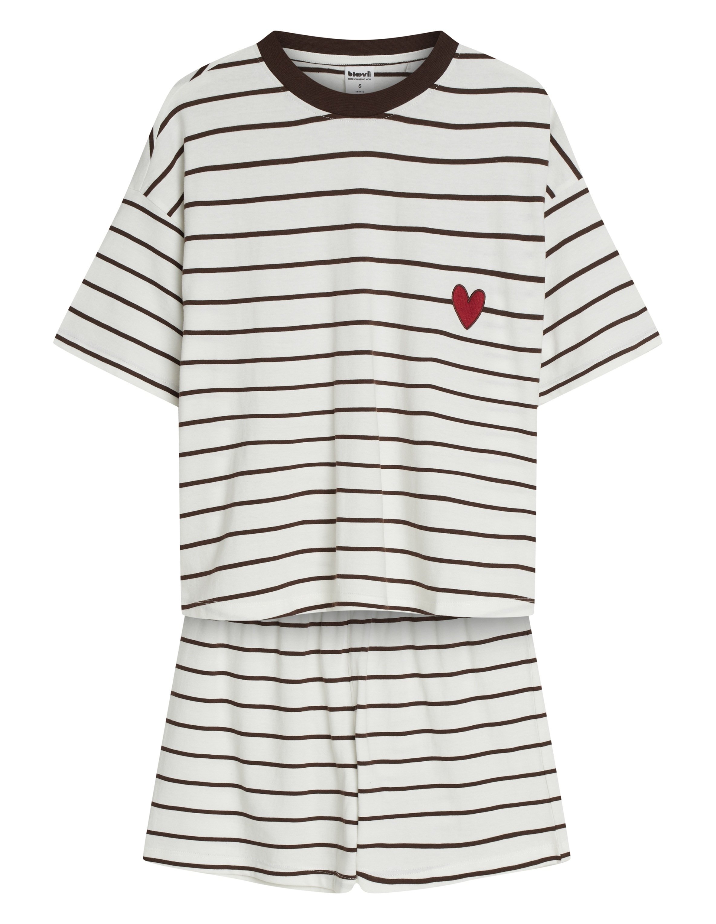 Short Pajamas AMICIOUS with Stripes and Embroidered Heart - Yellow