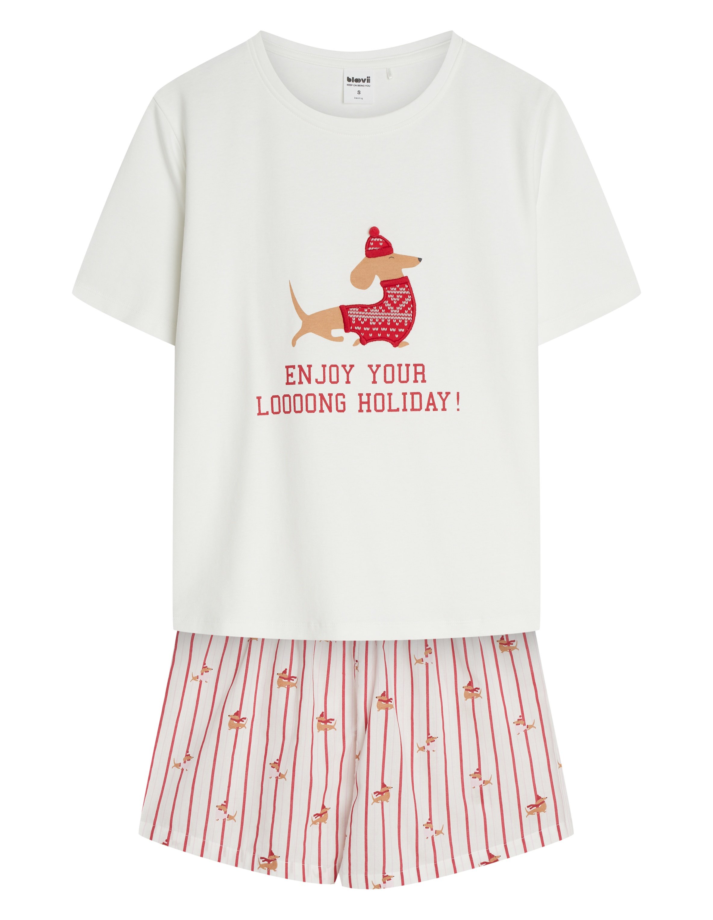 Honey Short Pajamas with Dachshund Motif - cream
