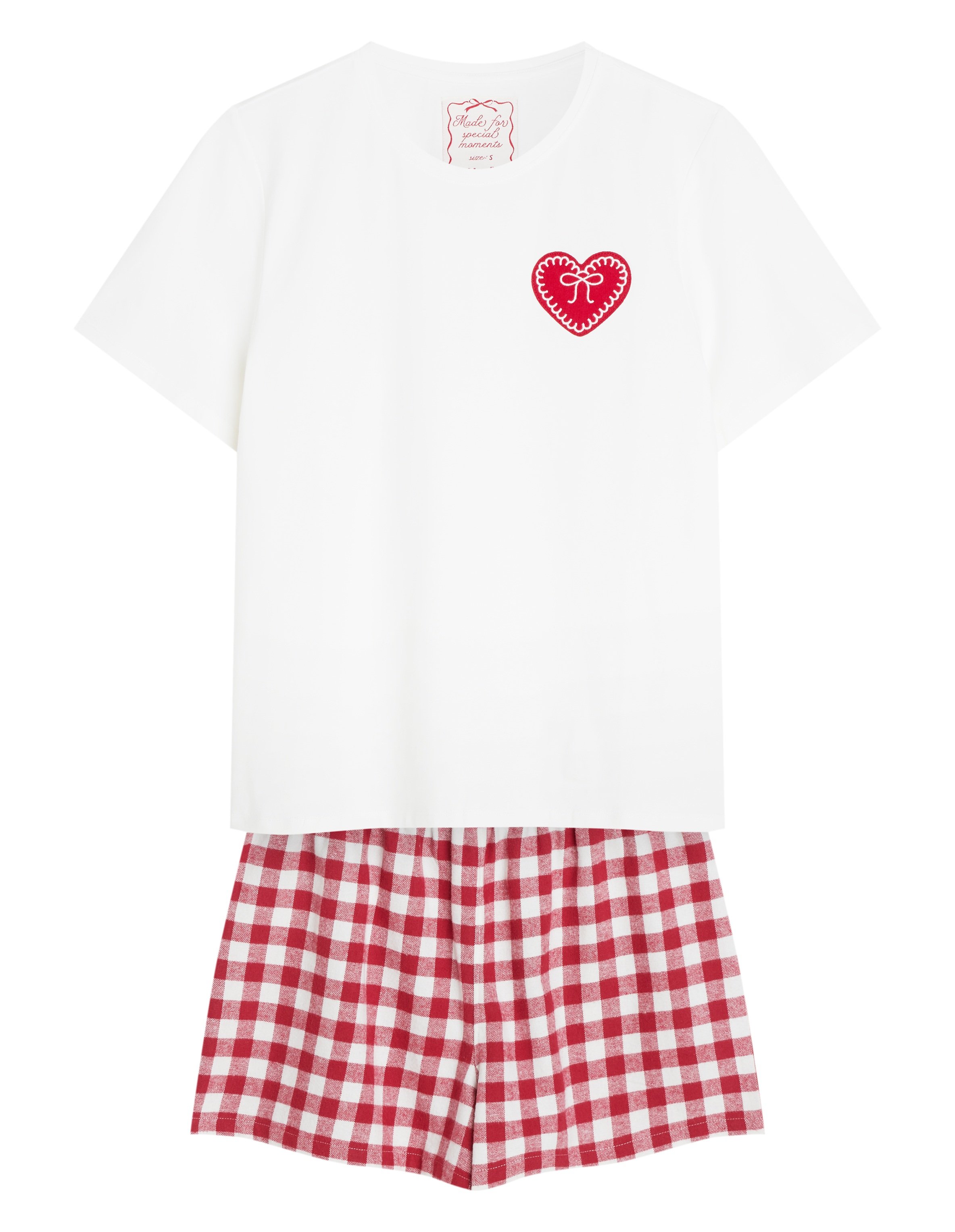 Sweetheart Christmas Pajamas with Flannel Plaid - cream