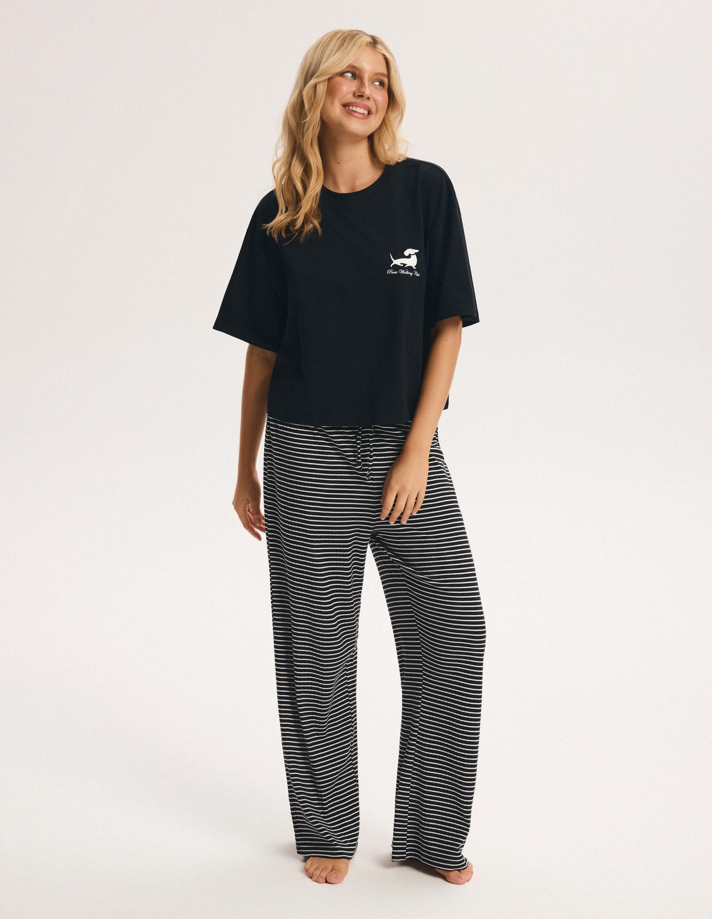 Long Pajamas LEISURE Black with Dachshund Print 1