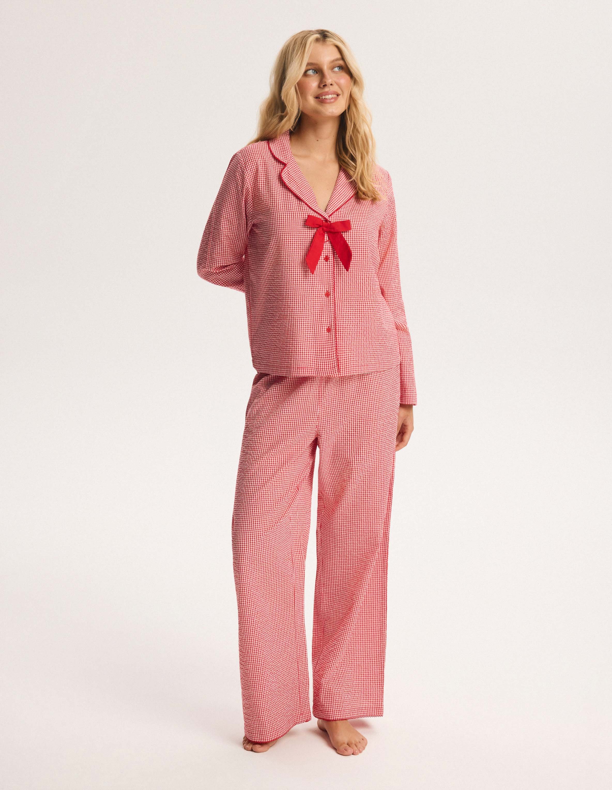 Long Pajamas SUGAR SPARK Red Plaid with Bow 1