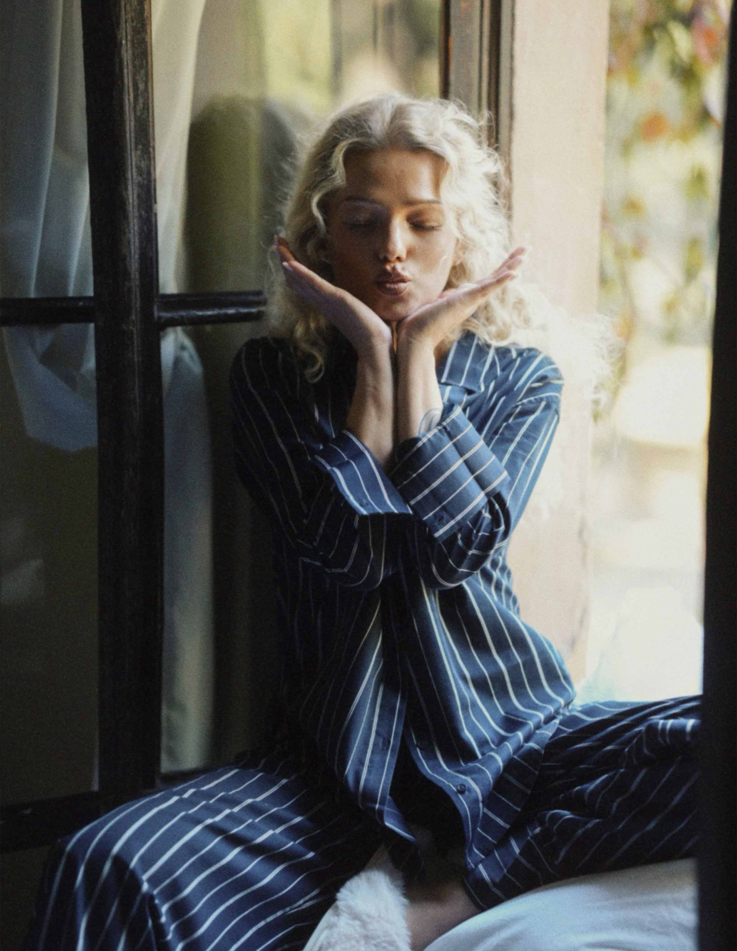 Stellar Premium Long Pajamas in Striped Cotton 1