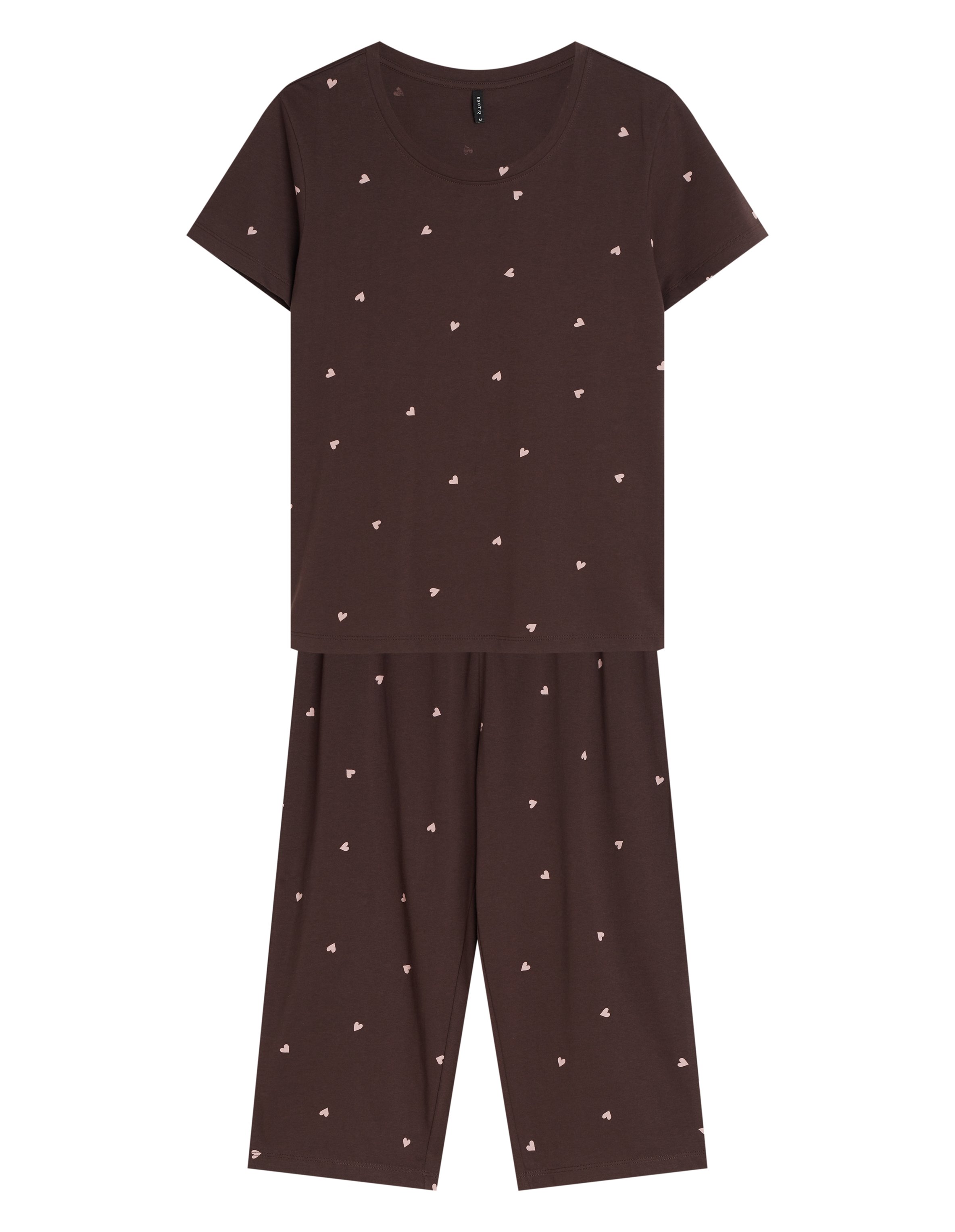 ASHY Pajamas with Capri Pants in Hearts - brown