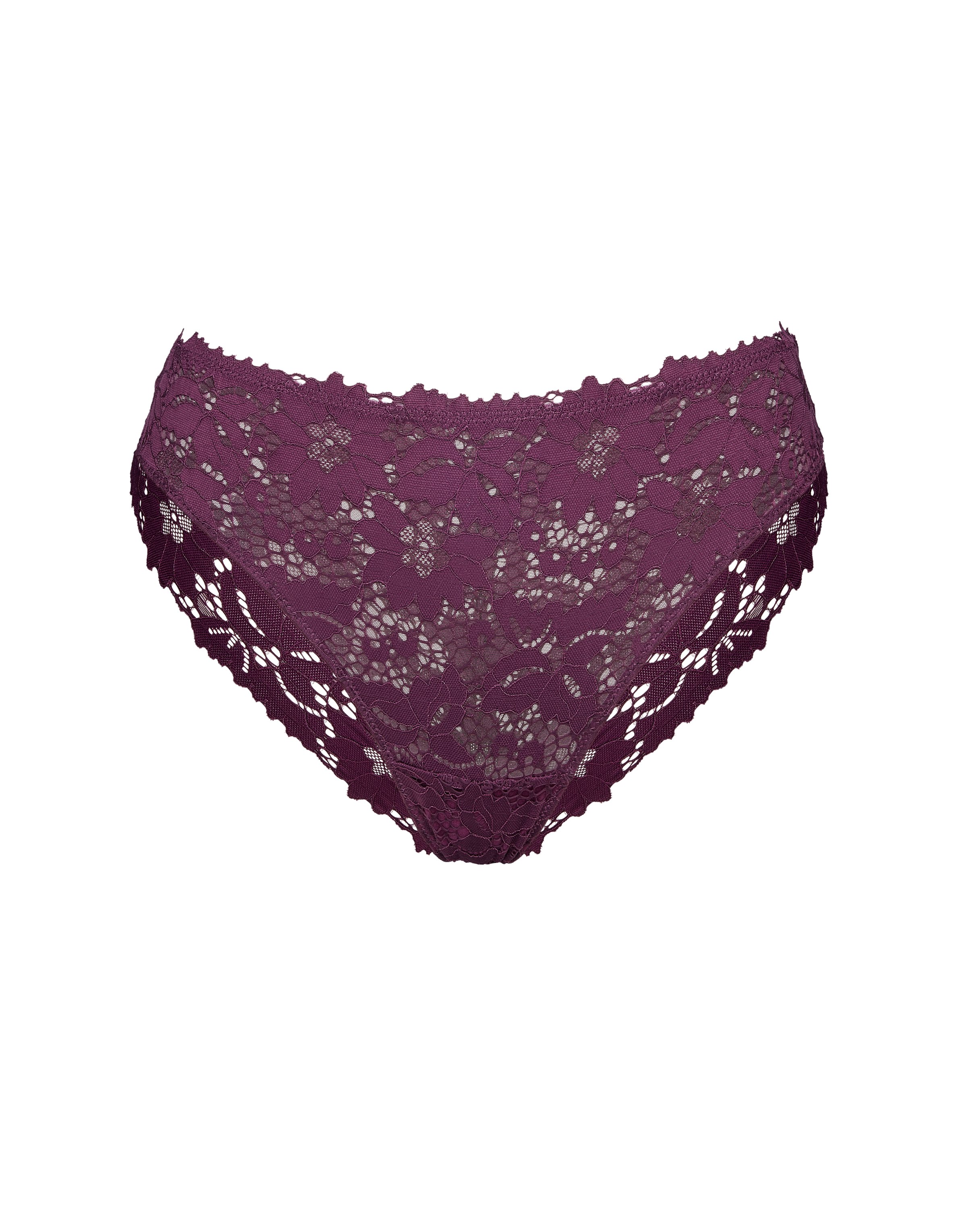 LUNA Panties with Jacquard Floral Lace - maroon