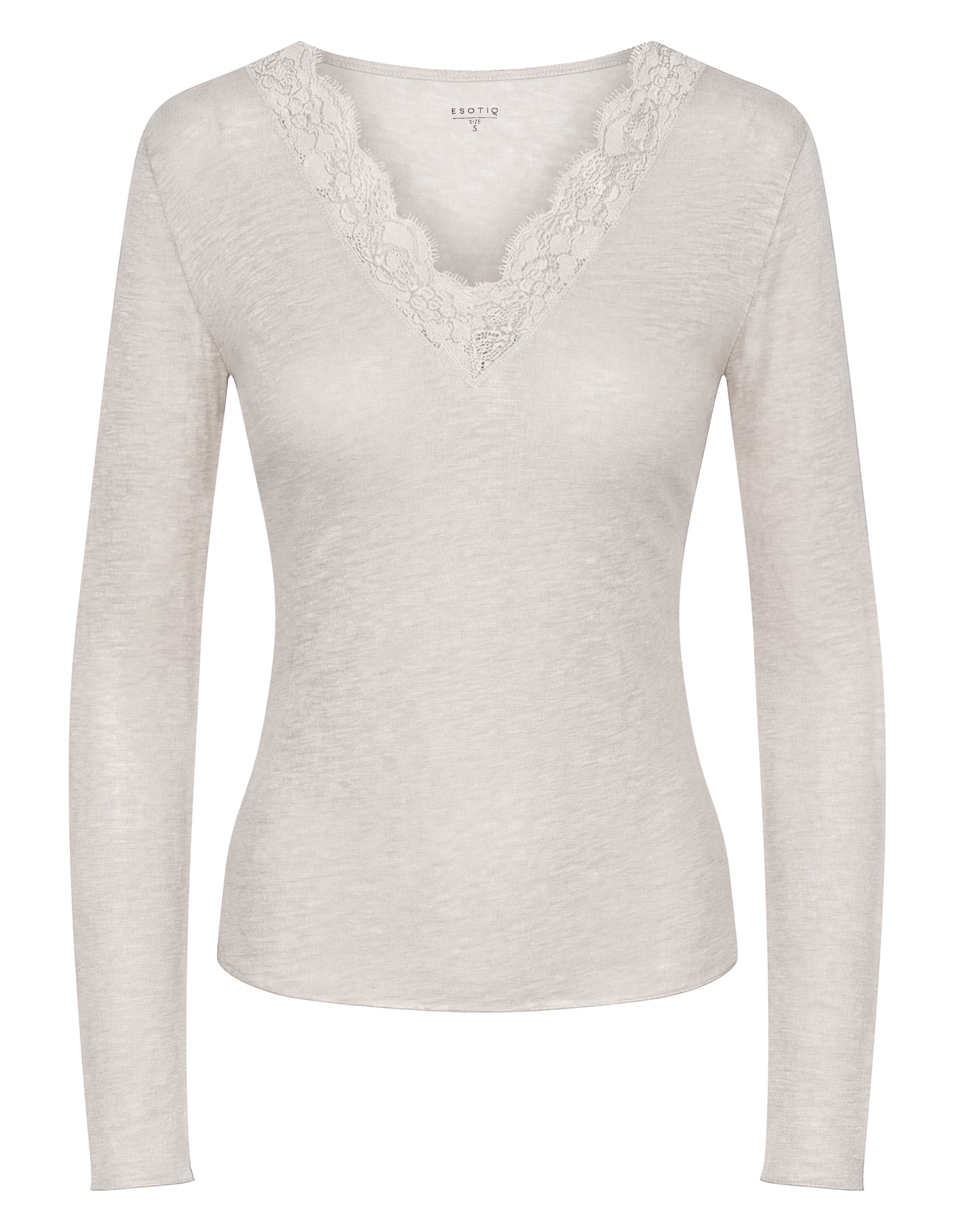Light Beige MESHBASE Top with Lace Neckline