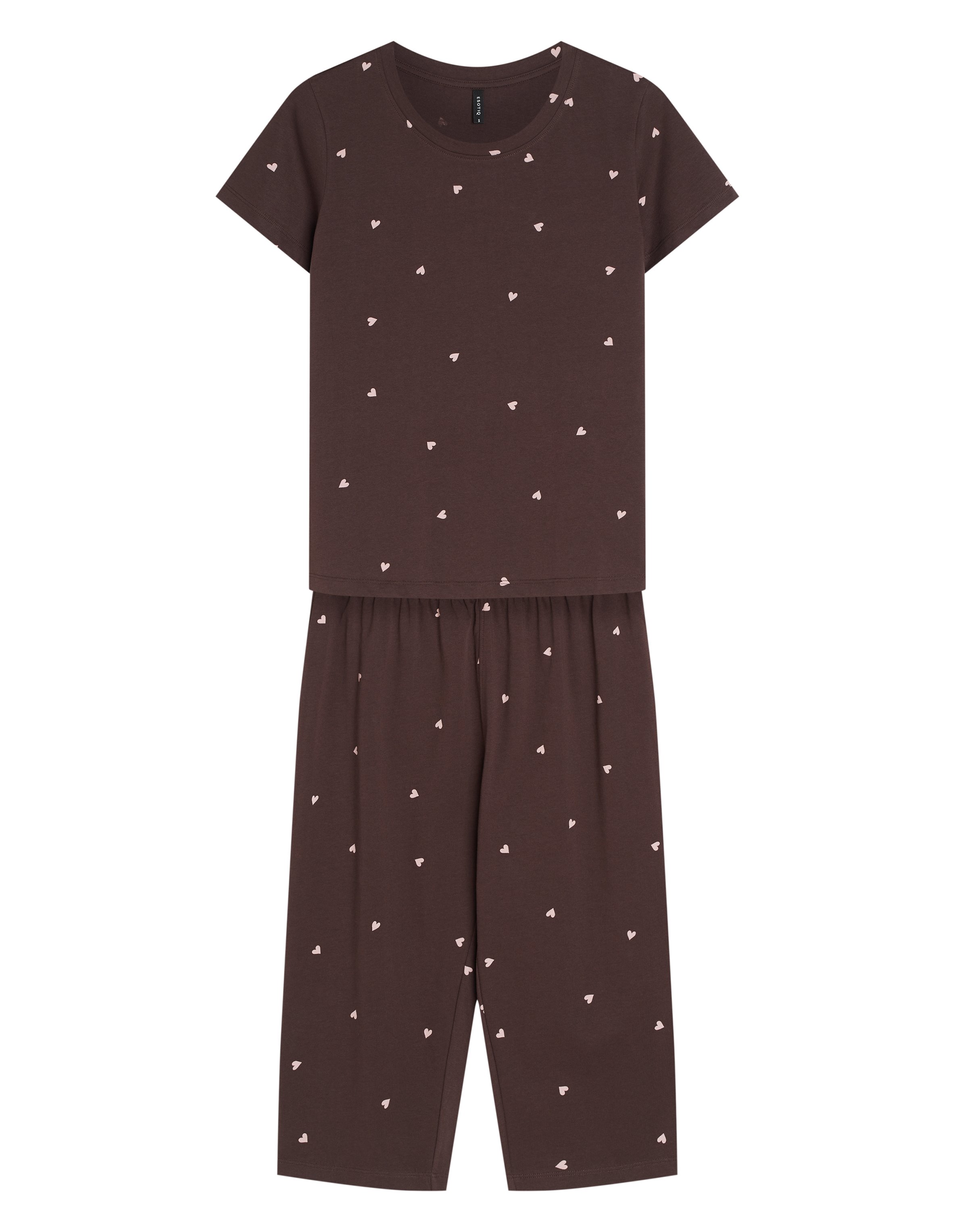 Long Pajamas MIMI in Cotton with Small Hearts - brown