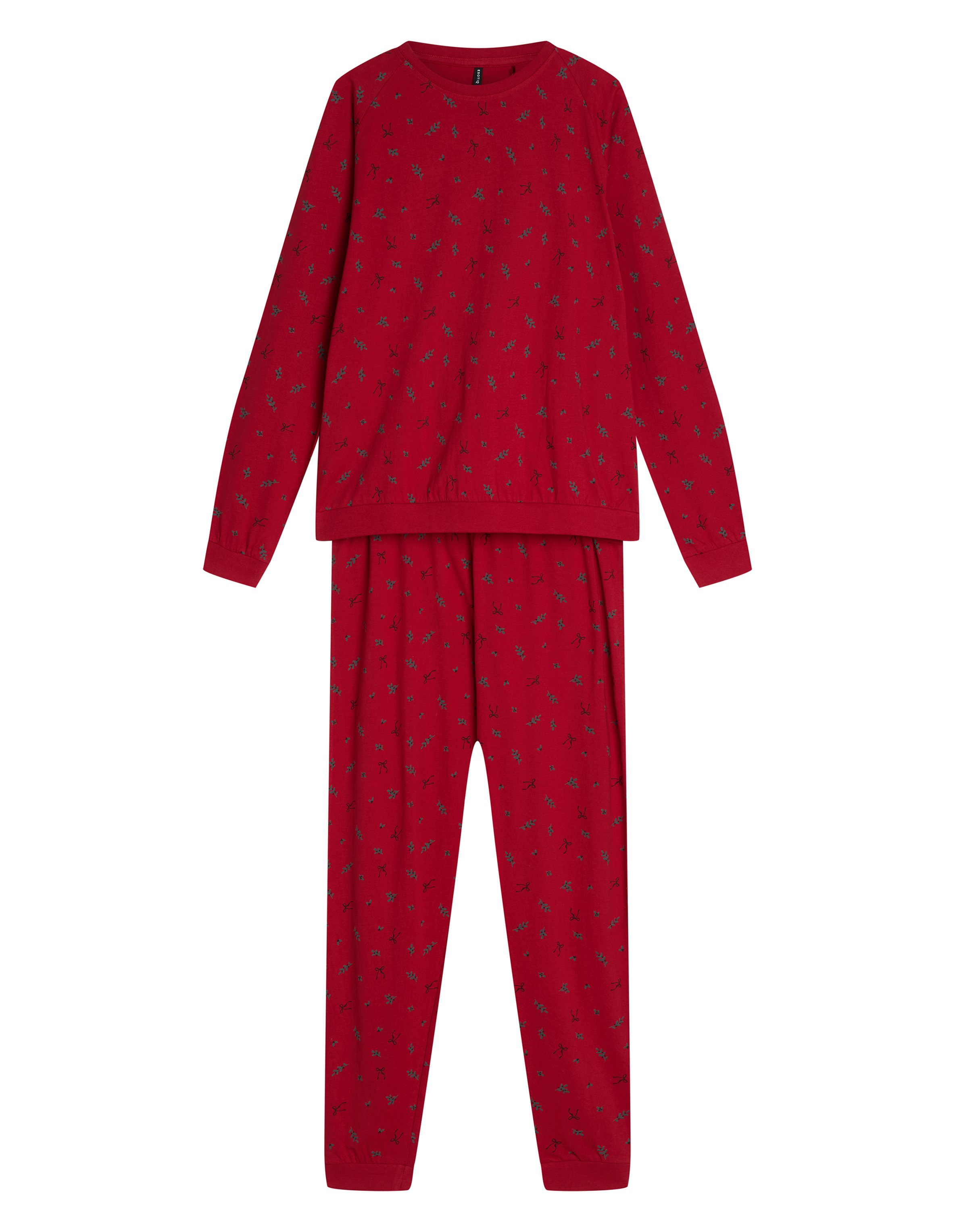 Long Pajamas RUBINA with Mistletoe Print - Red