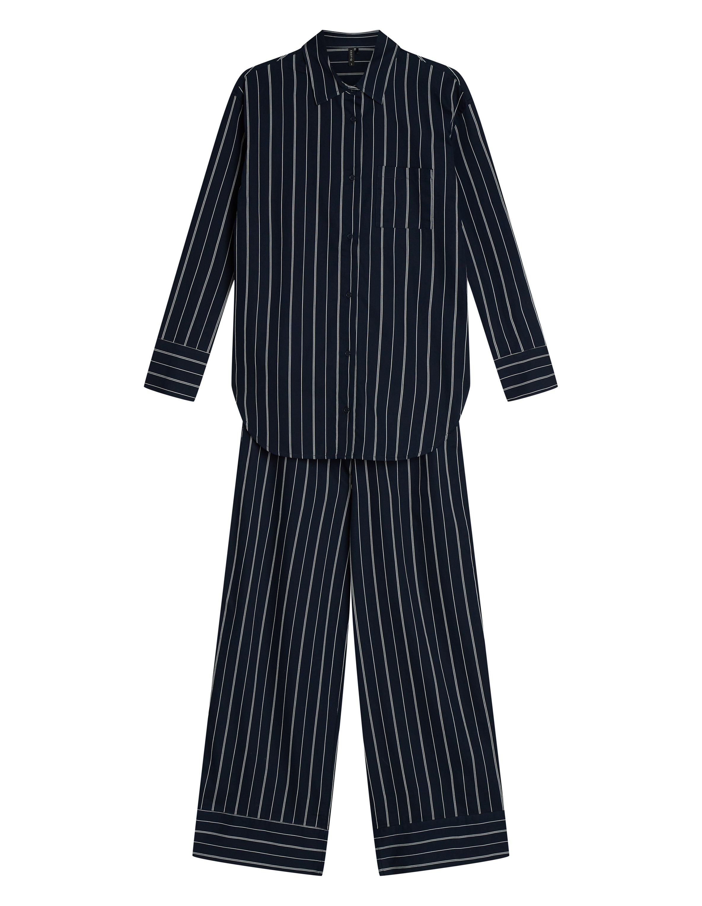 Stellar Premium Long Pajamas in Striped Cotton - navy