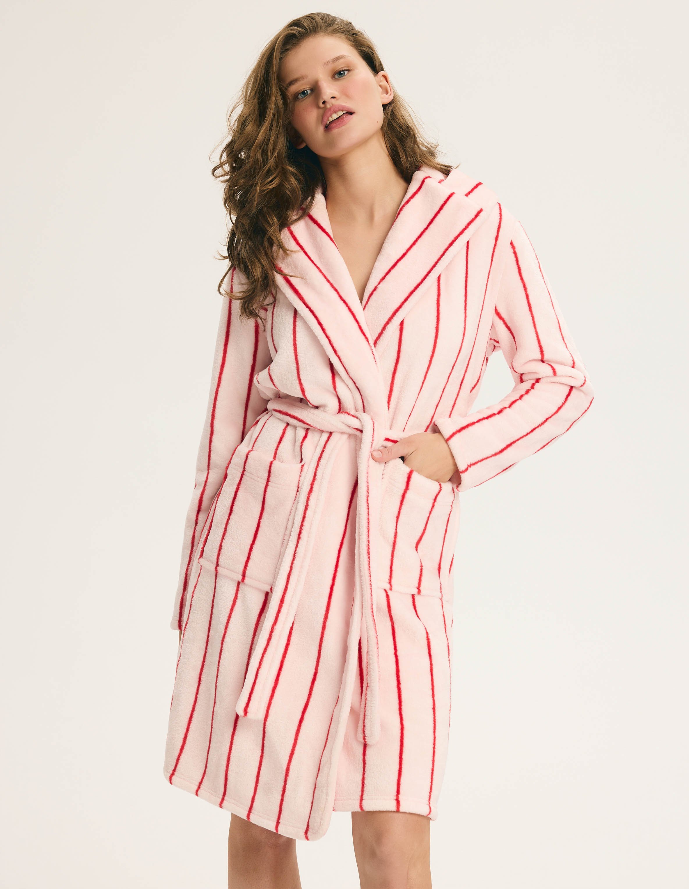 Long Candy Bathrobe with Hood in Stripes 1