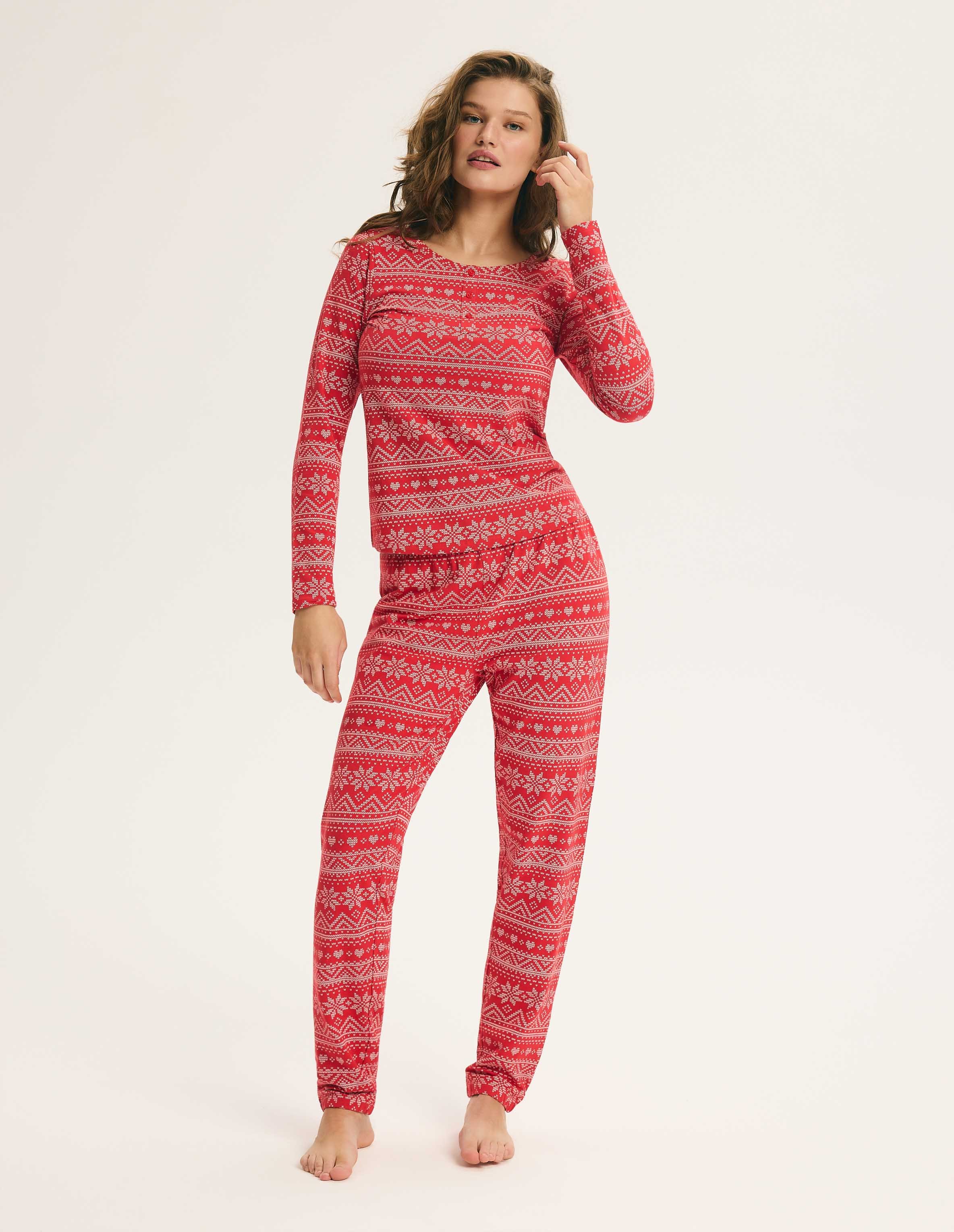 Long Pajamas HYGGE MOMENTS Red with Christmas Pattern 1