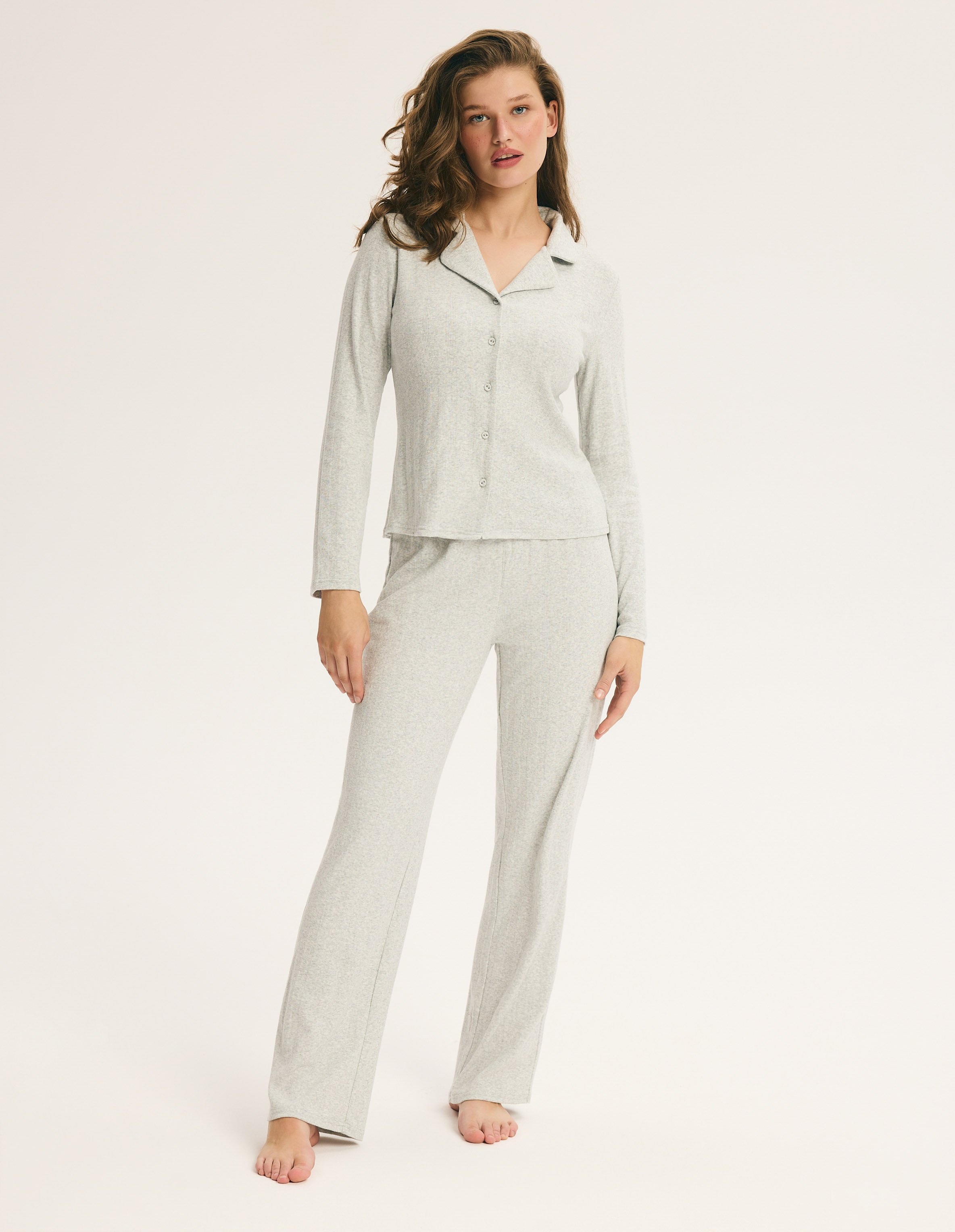 Long Pajamas MOON in Ribbed Cotton 1