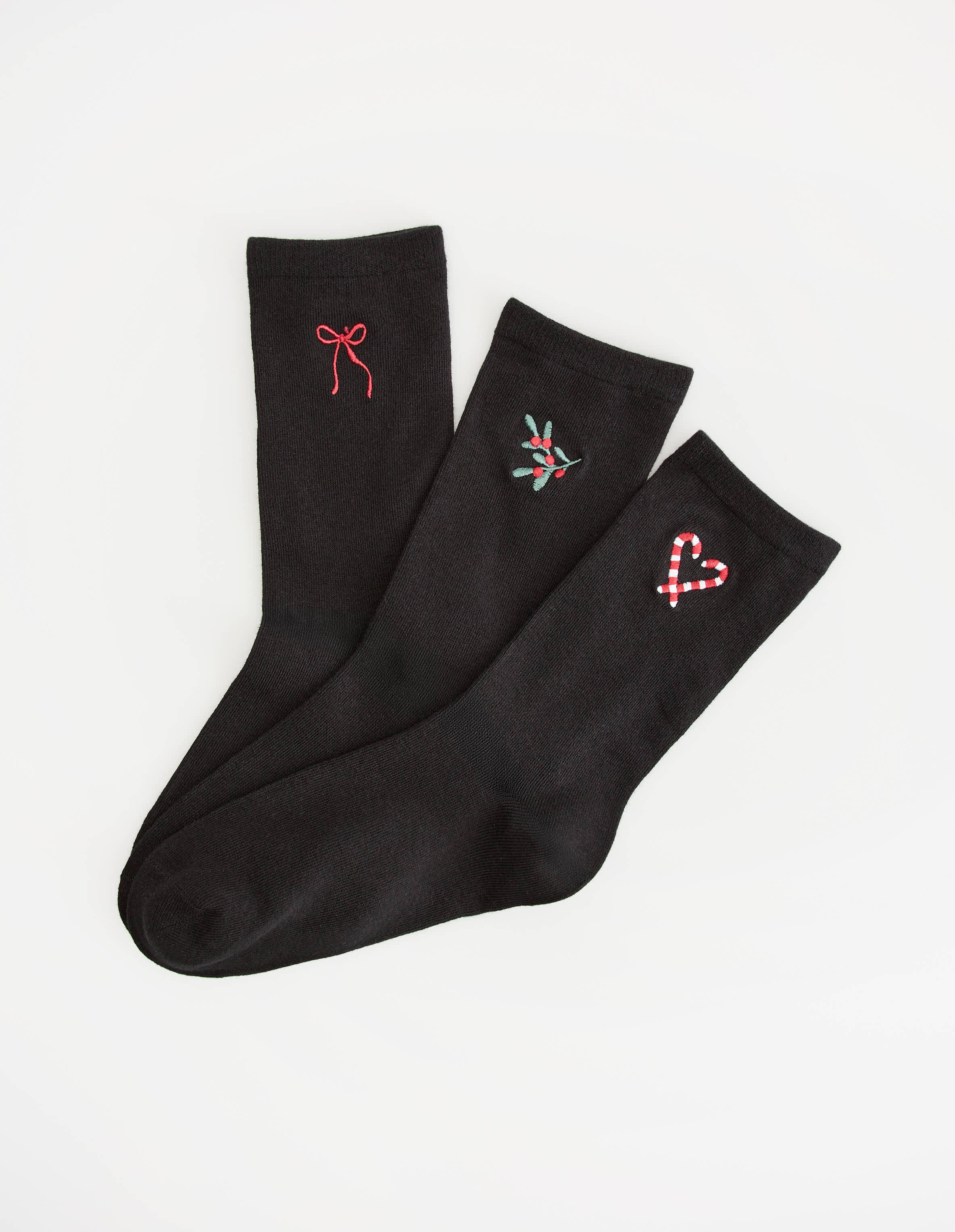 Three-Pack of Mistletoe Christmas Socks with Embroidery 1