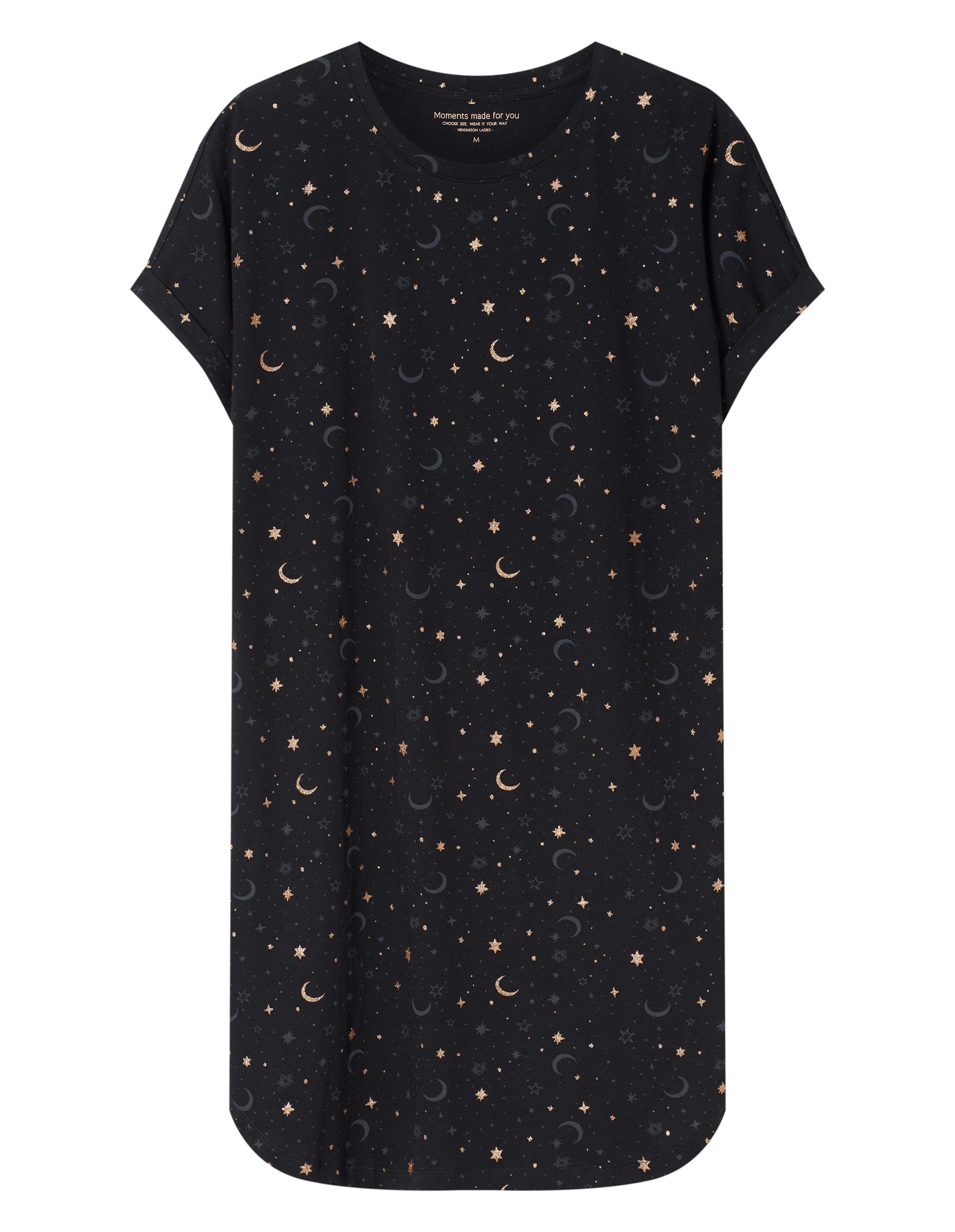 Gilly Nightgown with Cotton and Star Print - Black
