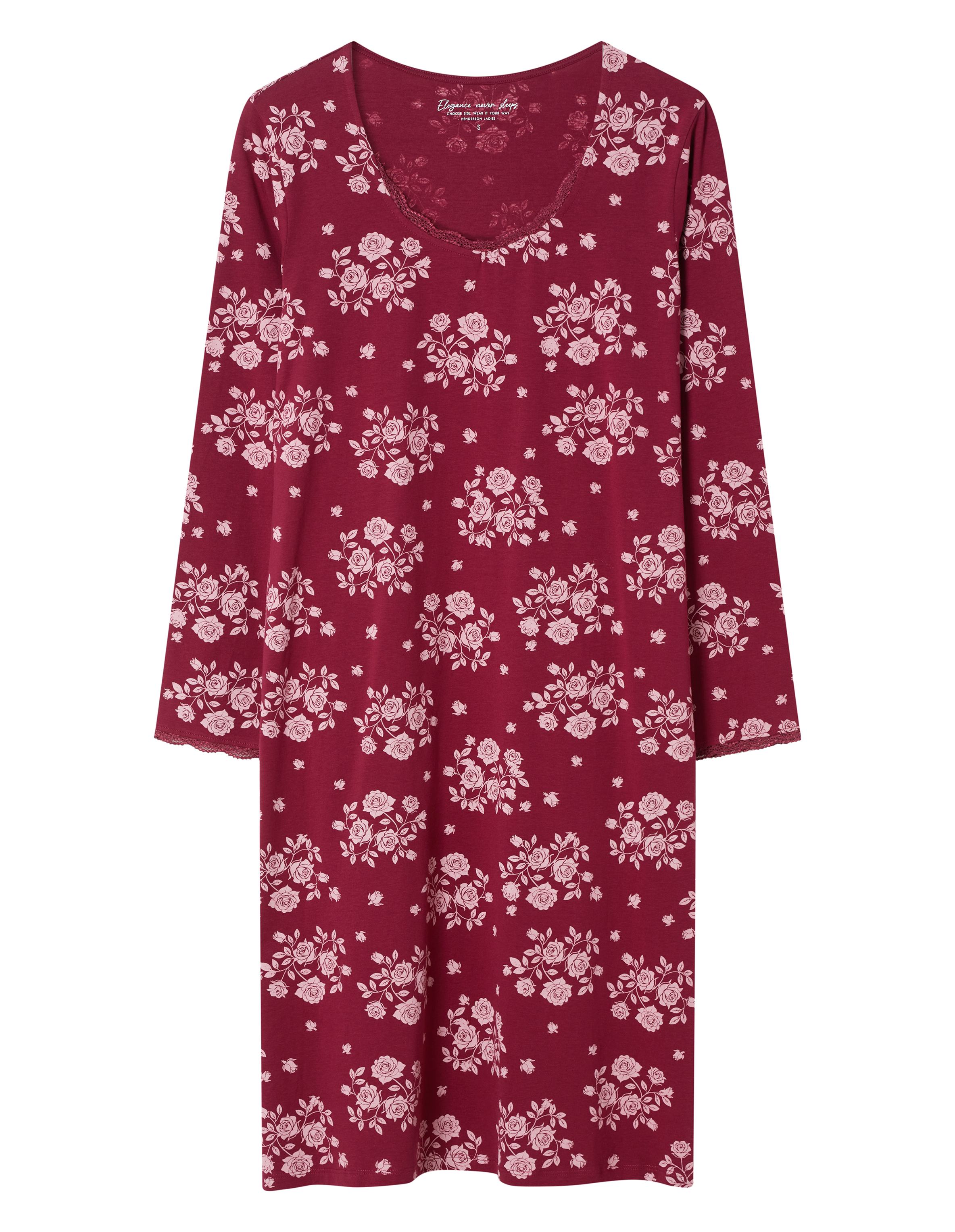Nightgown GRETA Brown Midi with Lace - Red