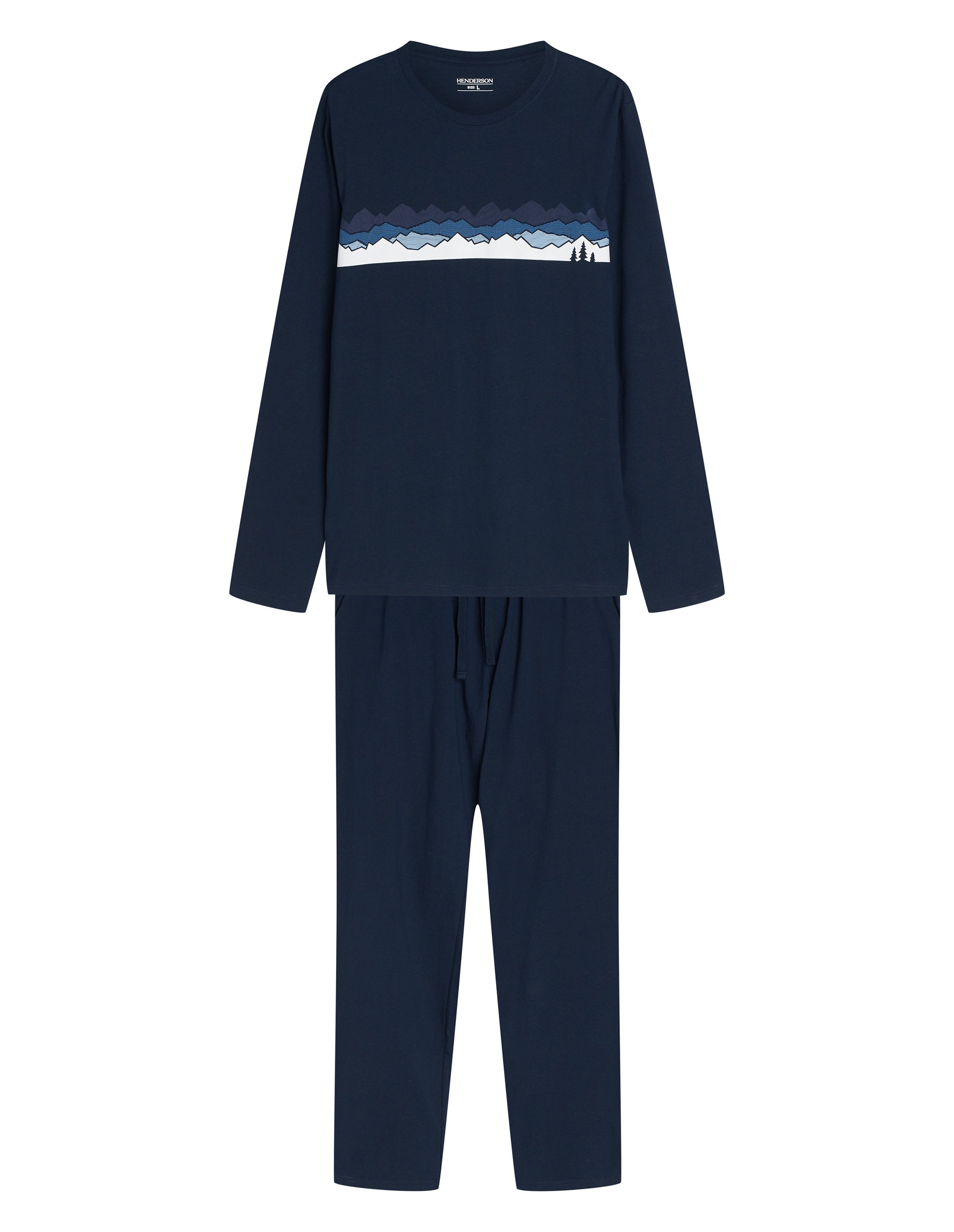 Men's Long Pajamas FROZE Blue with Cotton - navy
