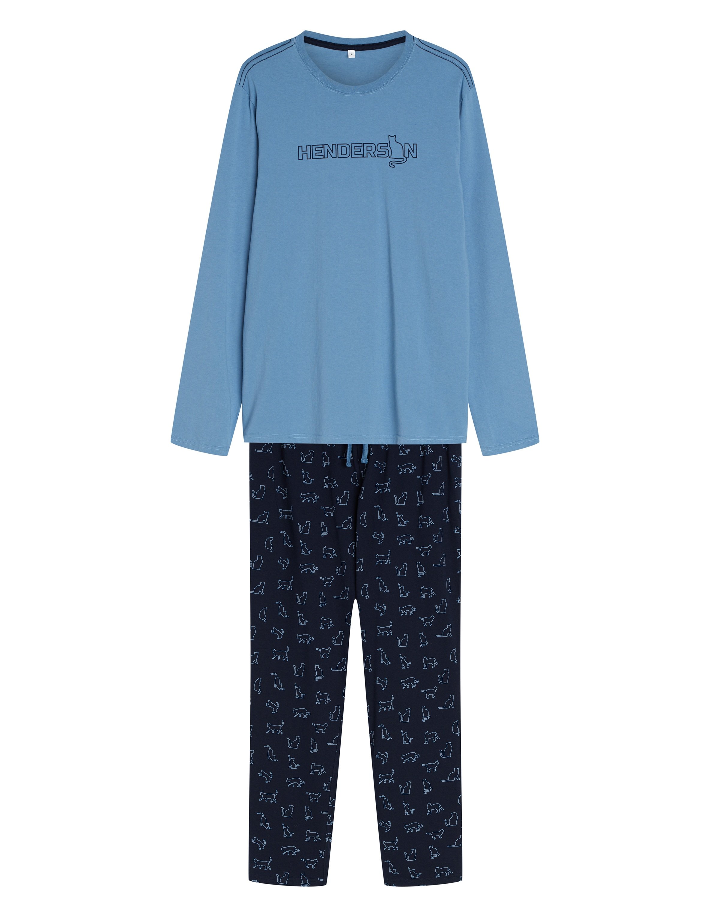 Men's Long Pajamas FURRY Blue with Print - Blue