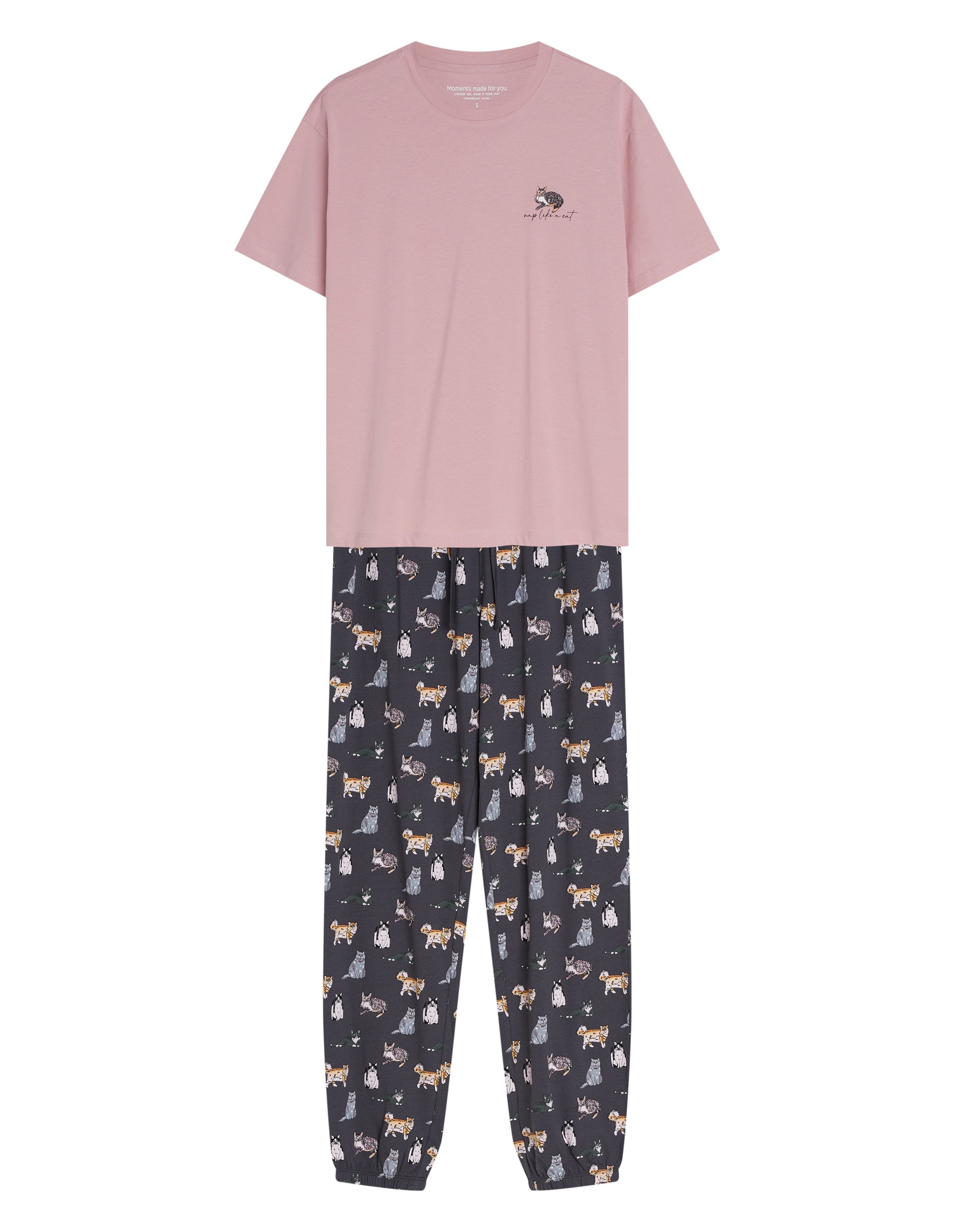 Long Pajamas GINNI Pink with Oversize T-Shirt