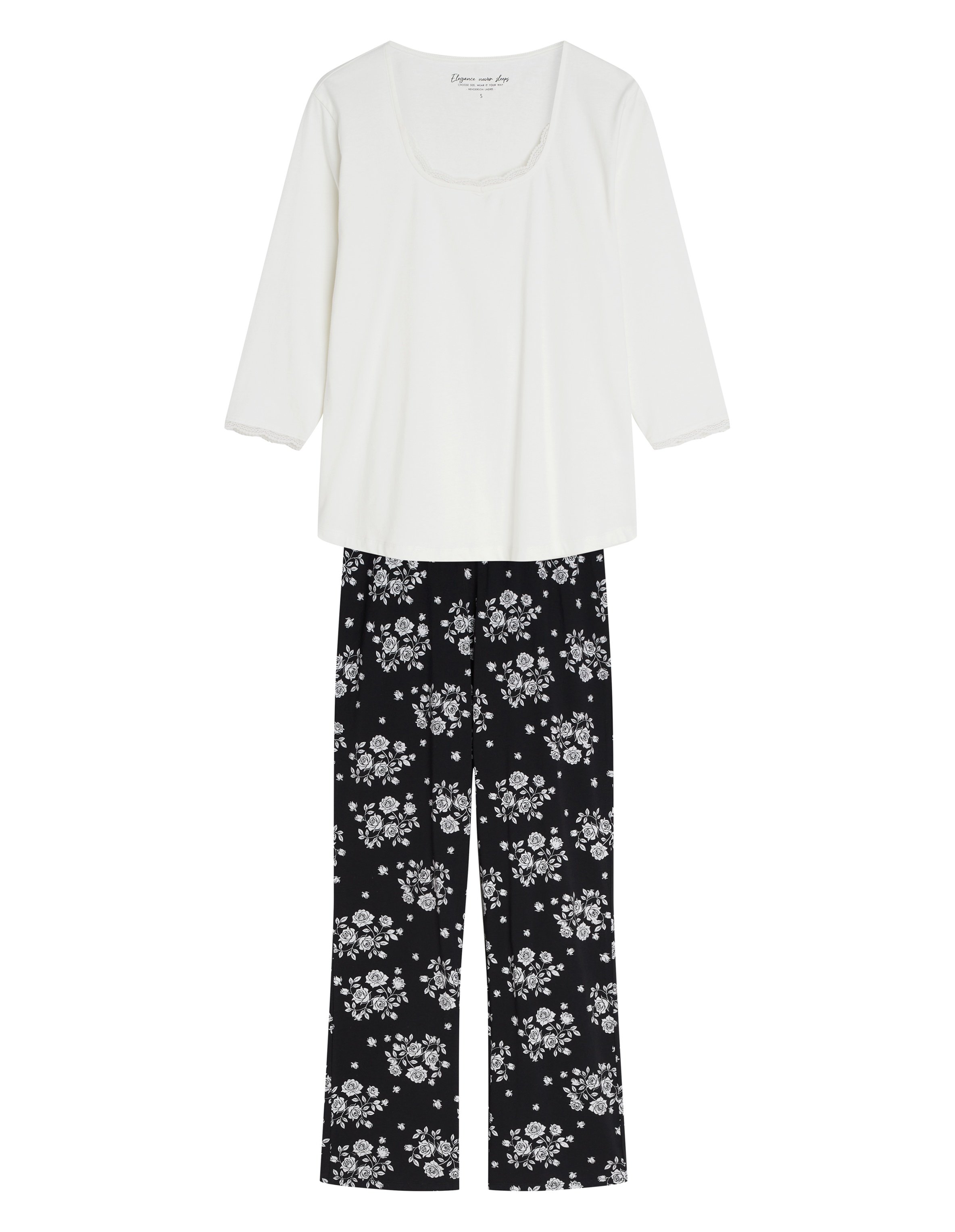 Long Pajamas GRETA Ecru with Lace Trim - cream