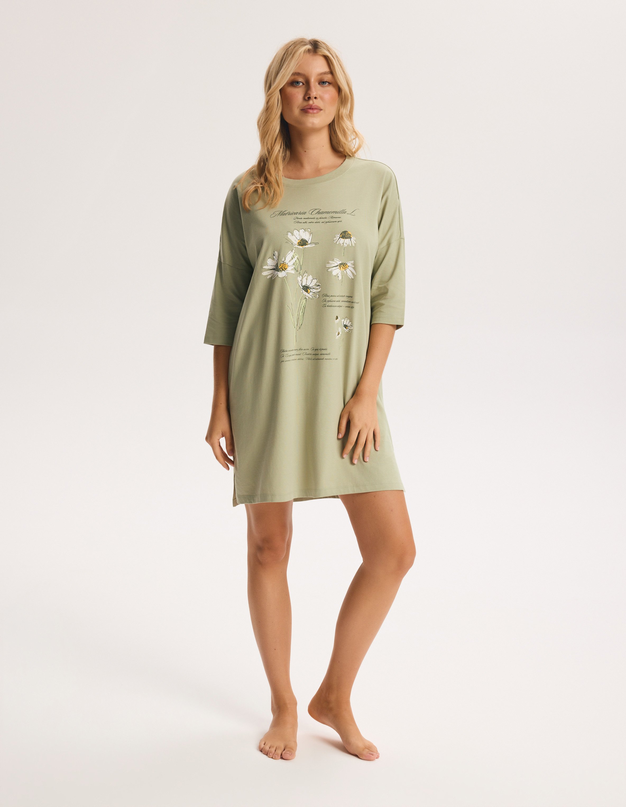 Nightgown GINA Green Midi with Side Slits 1