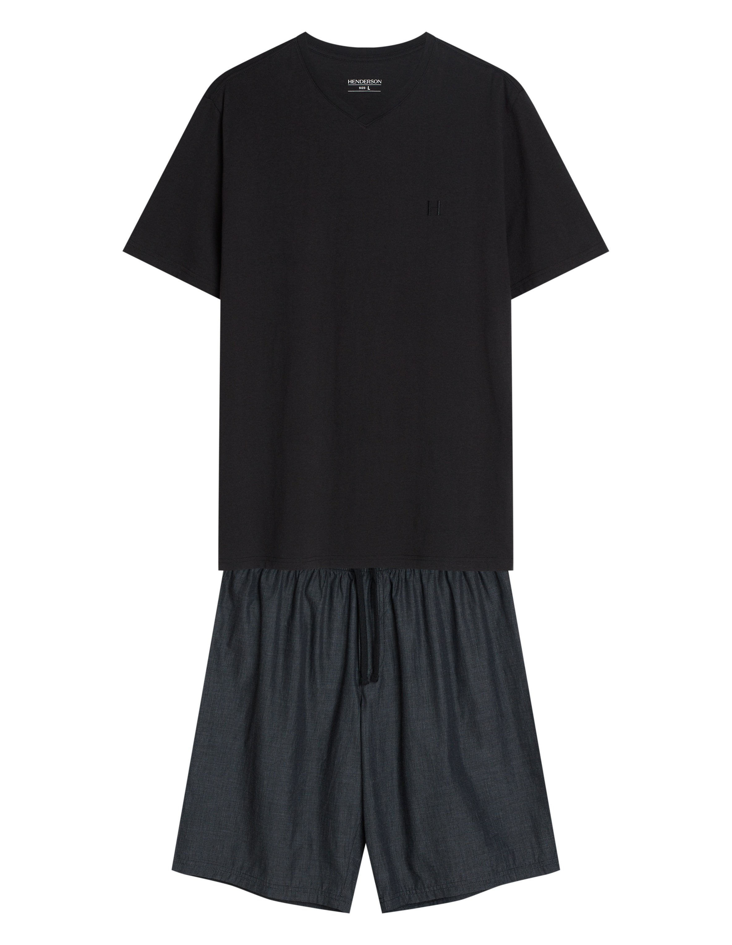 Men's Short Pajama POST Black with Fabric Shorts - Black