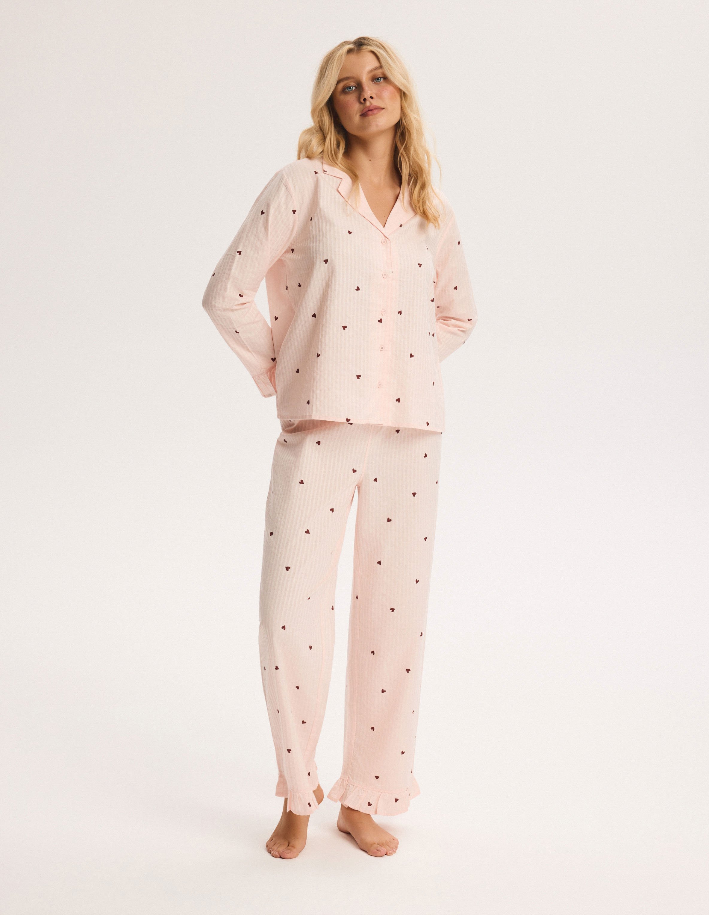Long Pajamas PIXIE Pink Button-Up with Hearts 1