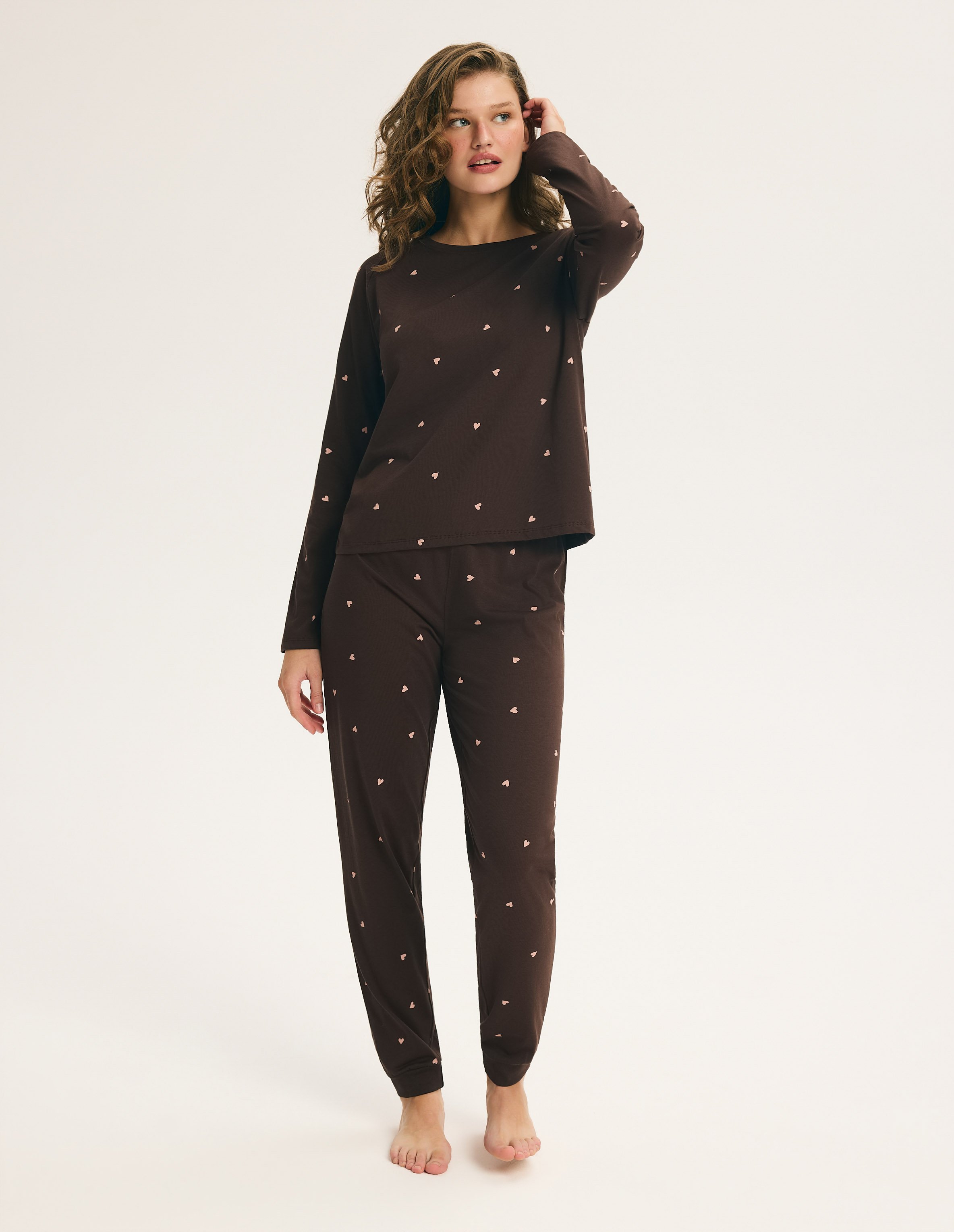 Long Pajamas MIMI in Cotton with Small Hearts 1