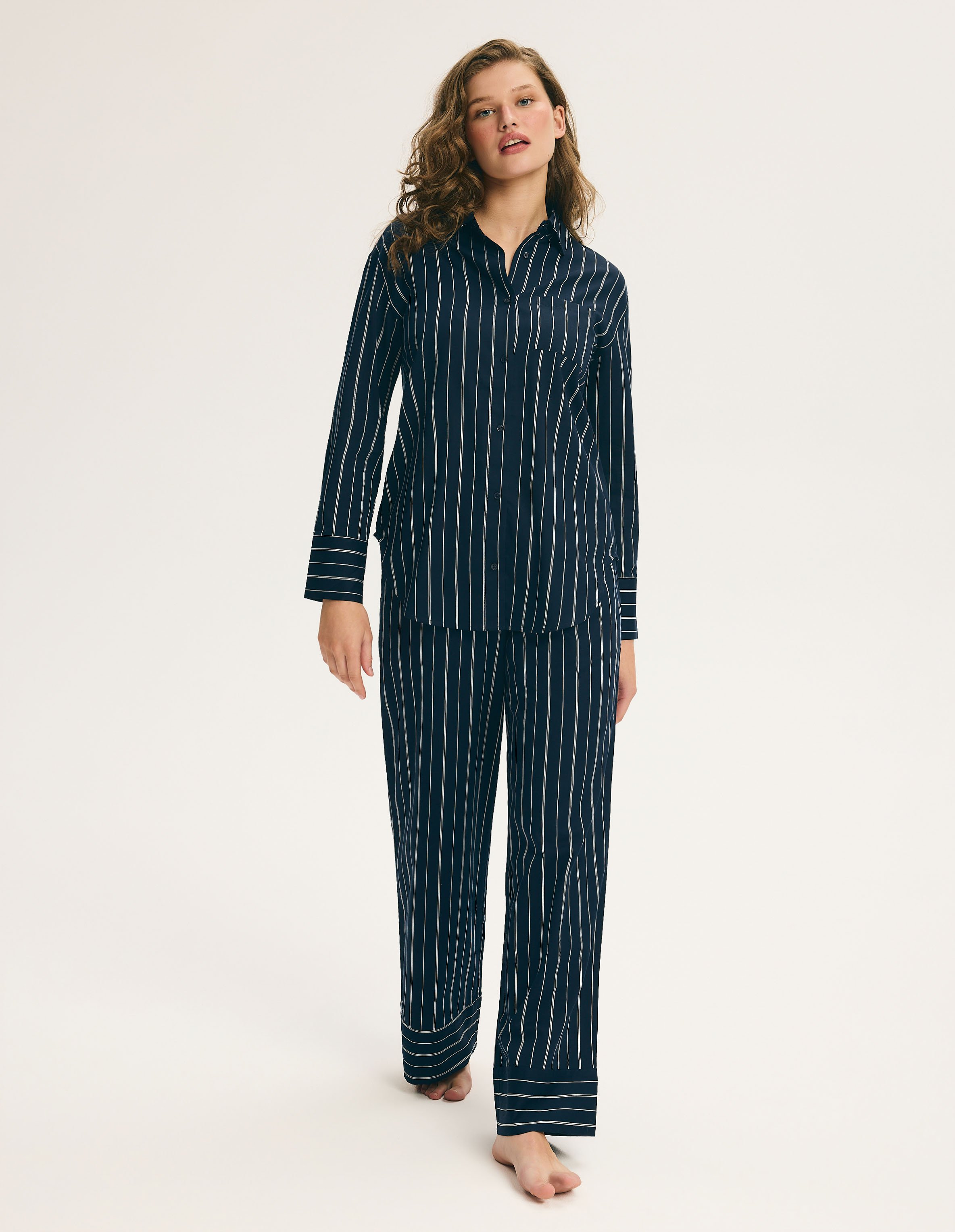 Stellar Premium Long Pajamas in Striped Cotton 1
