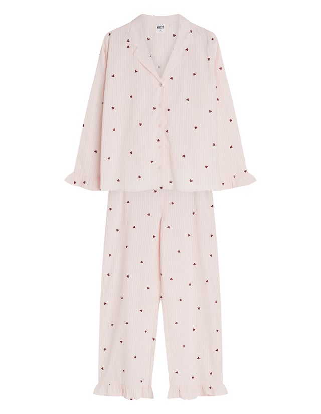 Long Pajamas PIXIE Pink Button-Up with Hearts - pink