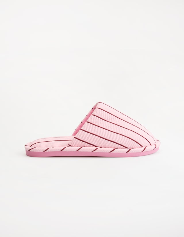 Candy Flip Striped Ribbed Knit Slippers - pink