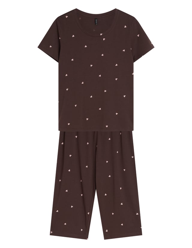 ASHY Pajamas with Capri Pants in Hearts - brown