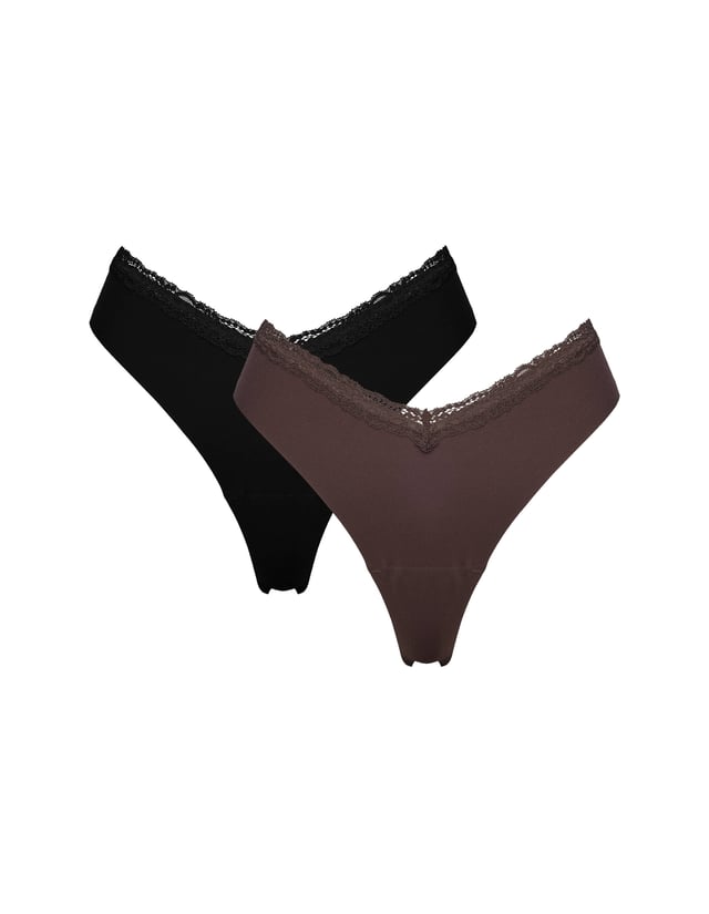 Two-Pack of High-Waisted PILAR Thongs with Lace - Multi