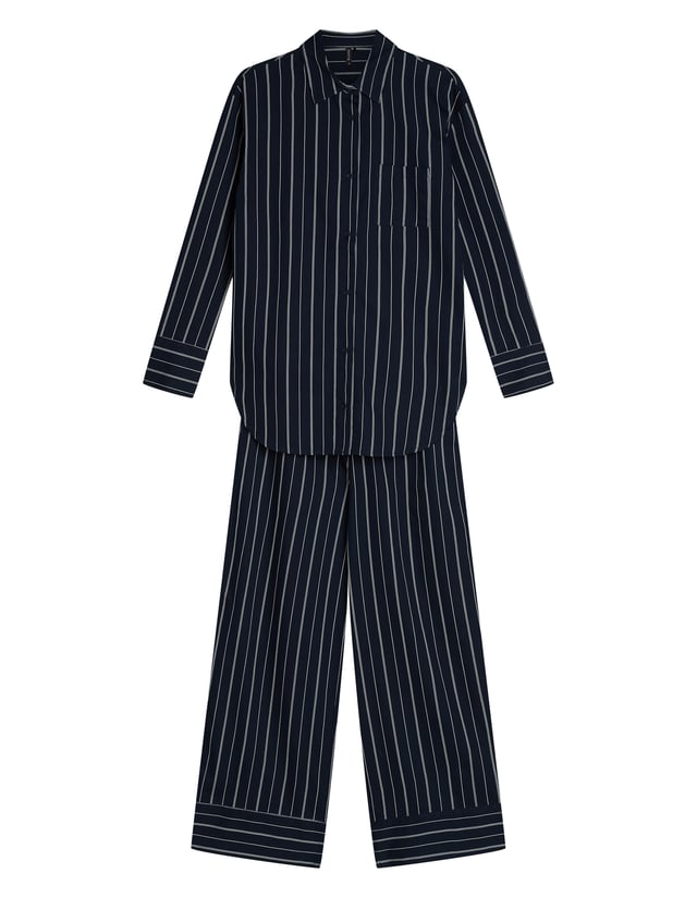 Stellar Premium Long Pajamas in Striped Cotton - navy
