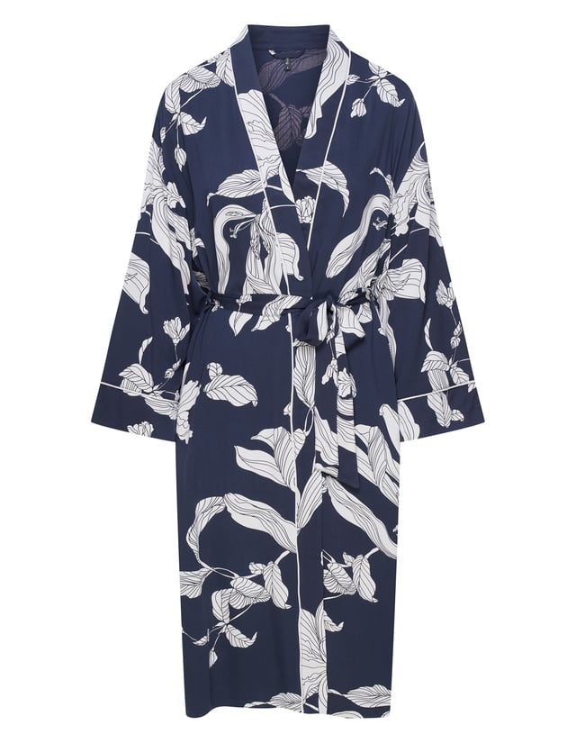 Shadow Robe with Floral Print - navy