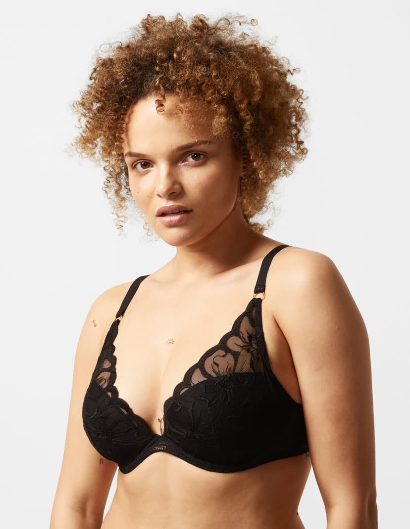 Biustonosz plunge fleurs Chantelle czarny 1