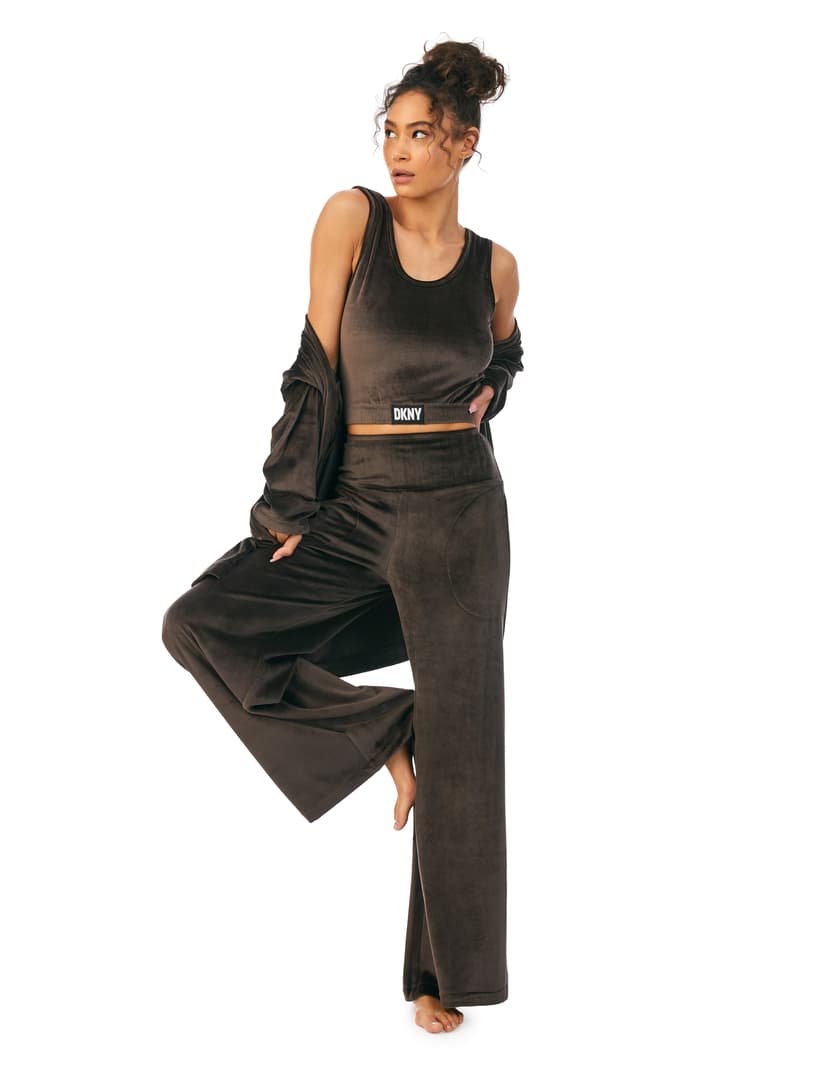 Dresowy luxe plush layer, crop tank & pant lounge set DKNY brązowy 2