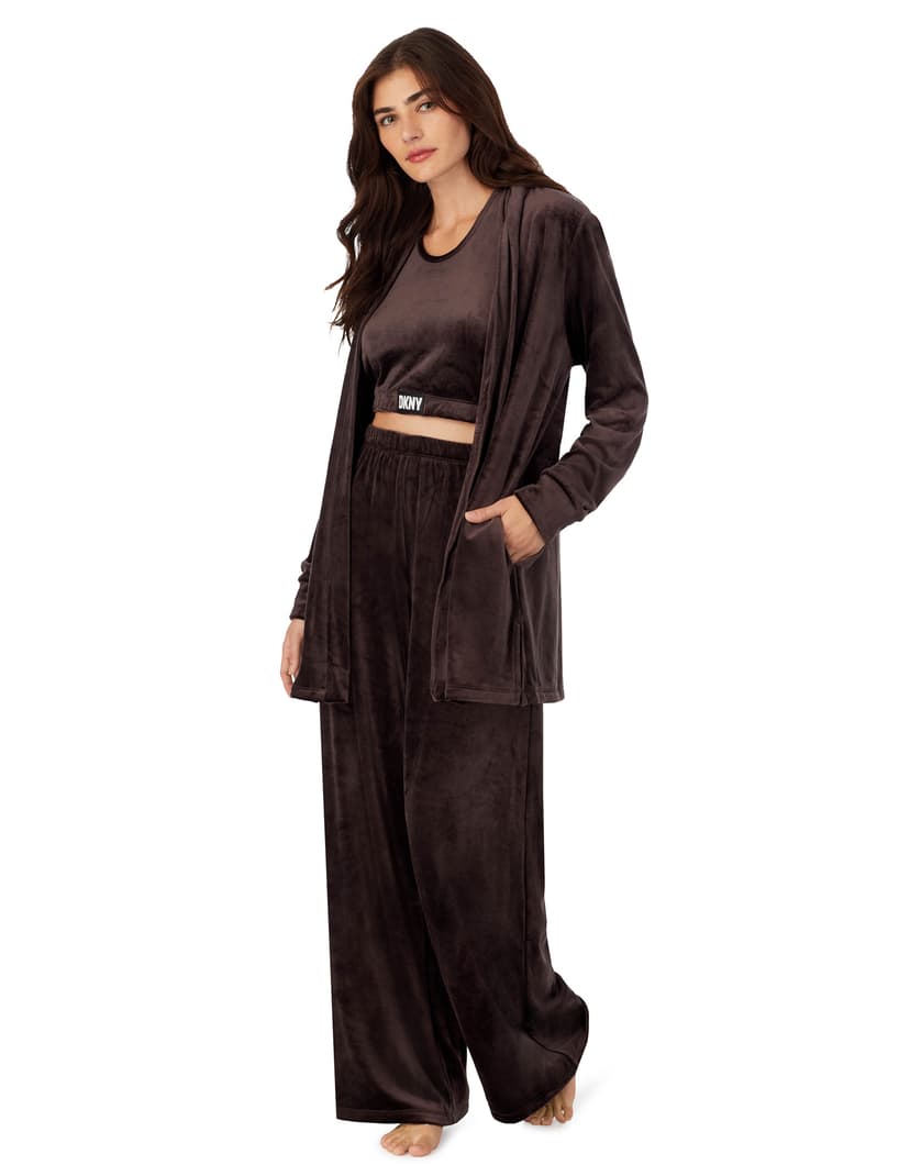 Dresowy luxe plush layer, crop tank & pant lounge set DKNY brązowy 3