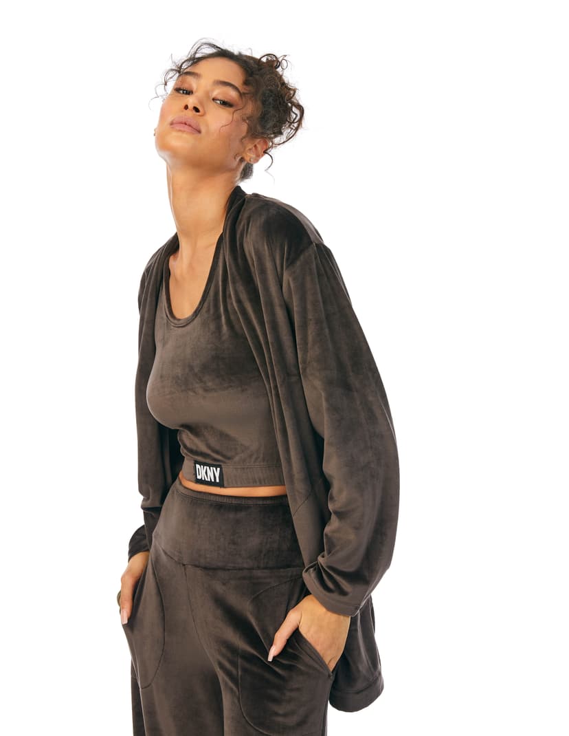 Dresowy luxe plush layer, crop tank & pant lounge set DKNY brązowy 1