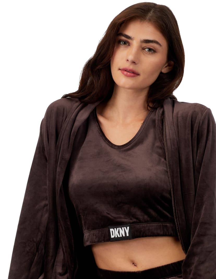 Dresowy luxe plush layer, crop tank & pant lounge set DKNY brązowy 5