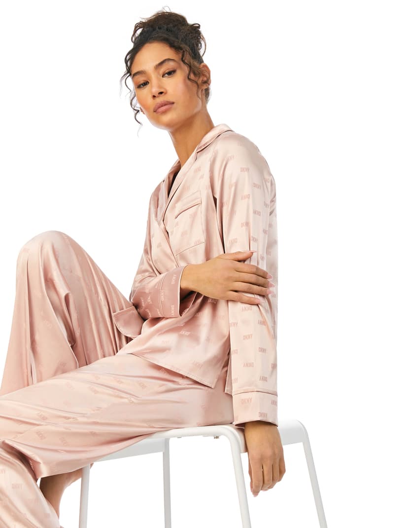 Piżama satin notch & pant sleep set DKNY różowy 1