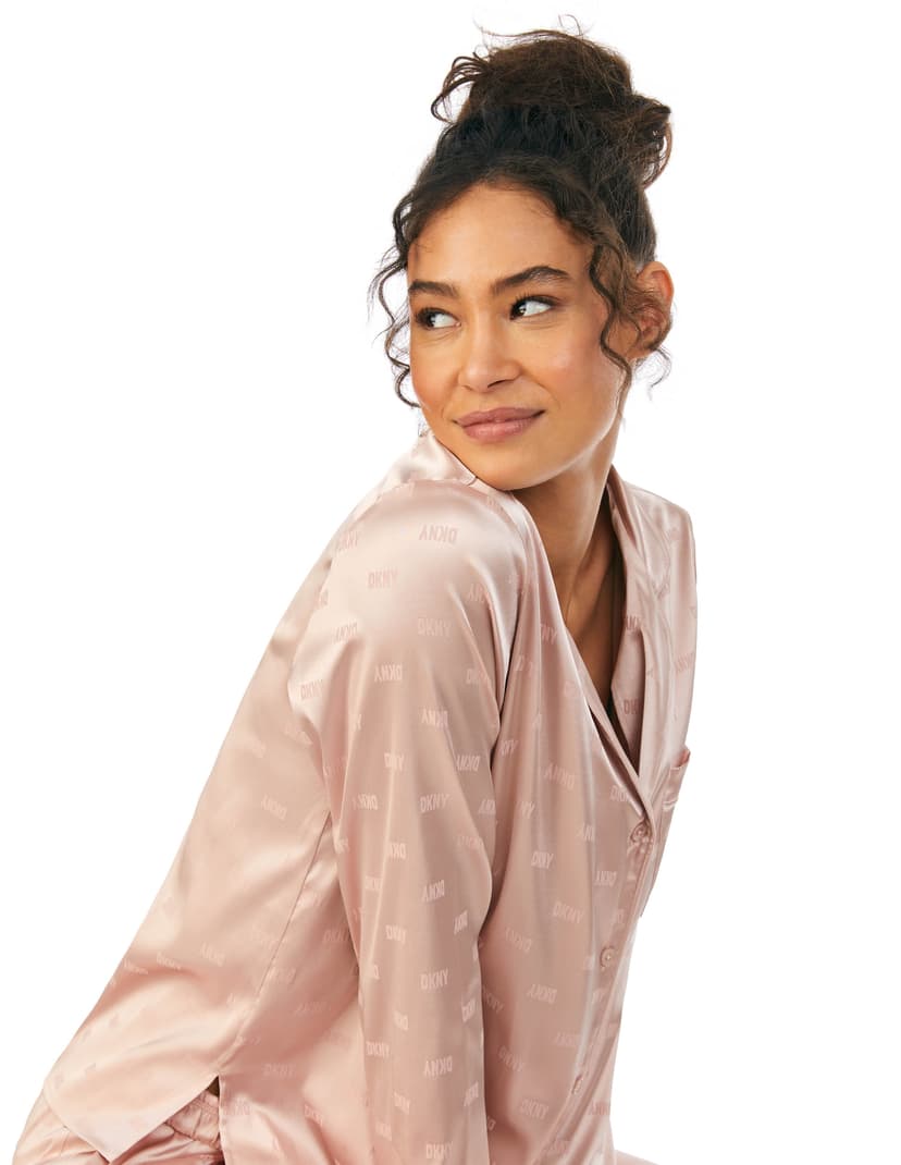 Piżama satin notch & pant sleep set DKNY różowy 2