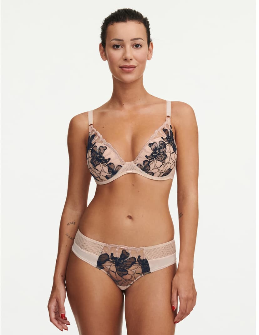 Biustonosz Plunge Fleurs Signature Chantelle czarno-złoty 3