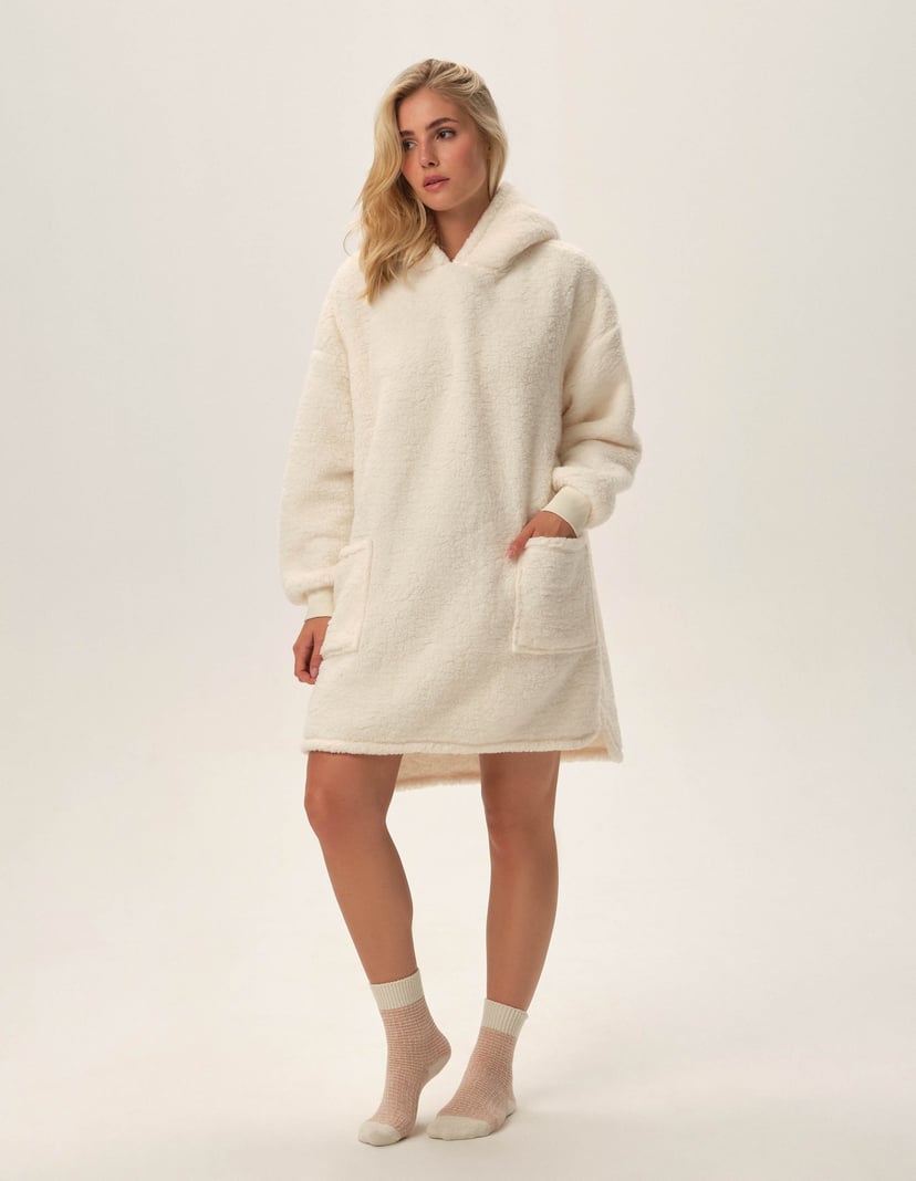 Oversized fleece hoodie Fune cream 1