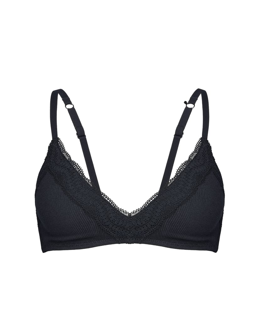 DOUX Black Bra Without Underwire with Lace at Neckline Black 9